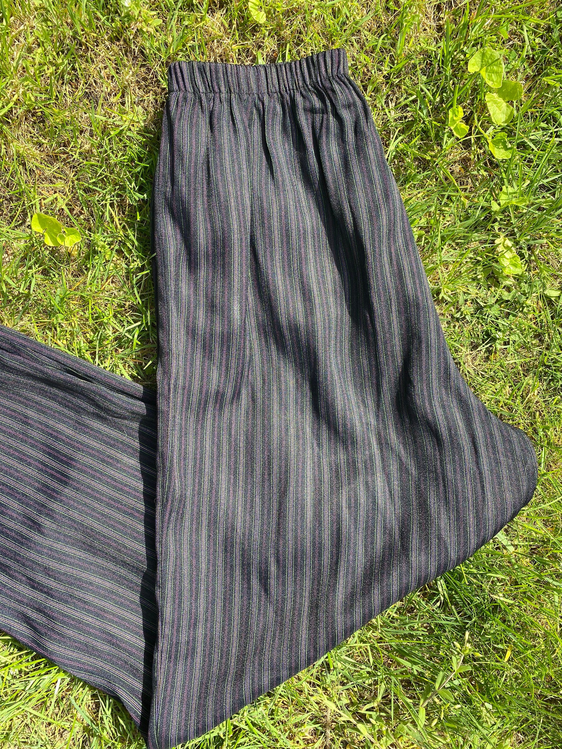 Vintage 70s 80s Lot Tag Black Neon Striped High Waisted Pants Size Small Medium - Image 2