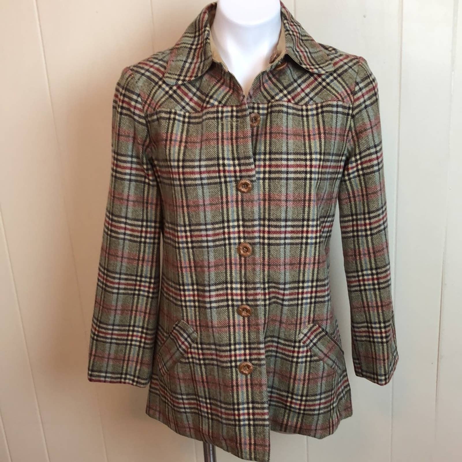 Vintage 70s 80s Plaid Wool High Waist Pantsuit Medium 2pc Classic Career Suit by Evan Picone - Image 4