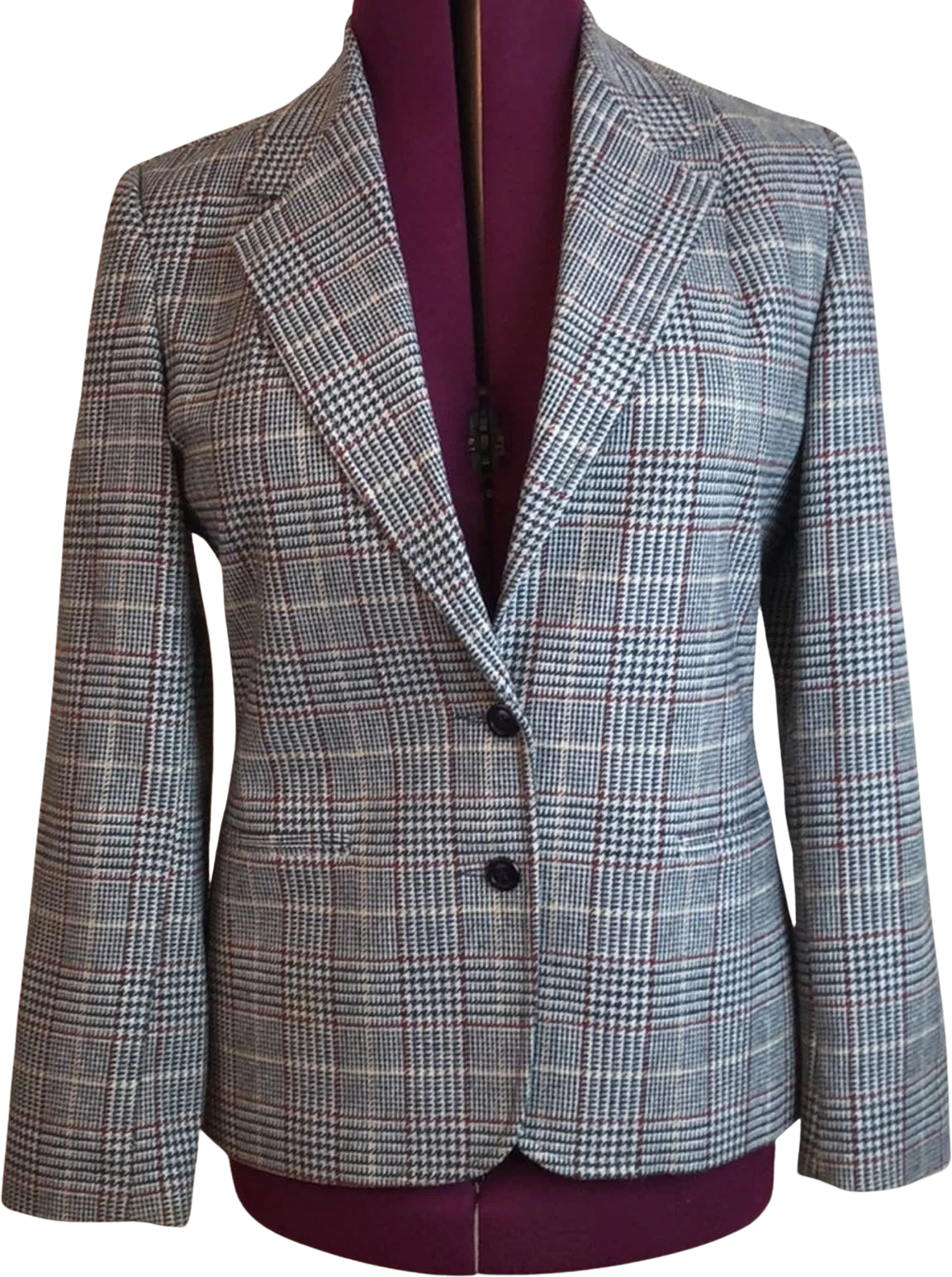 Vintage 70s 80s Plaid Wool Structured Blazer Medium Tailored Career Suit Jacket by Kay Warner