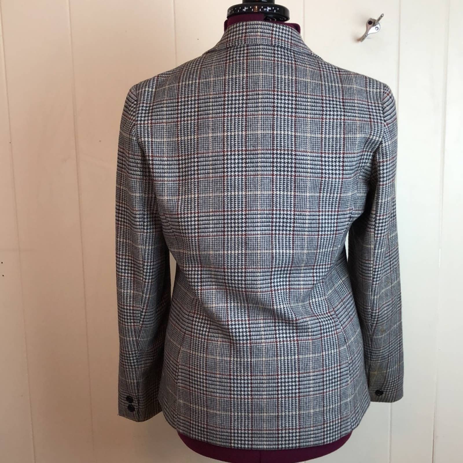 Vintage 70s 80s Plaid Wool Structured Blazer Medium Tailored Career Suit Jacket by Kay Warner - Image 5