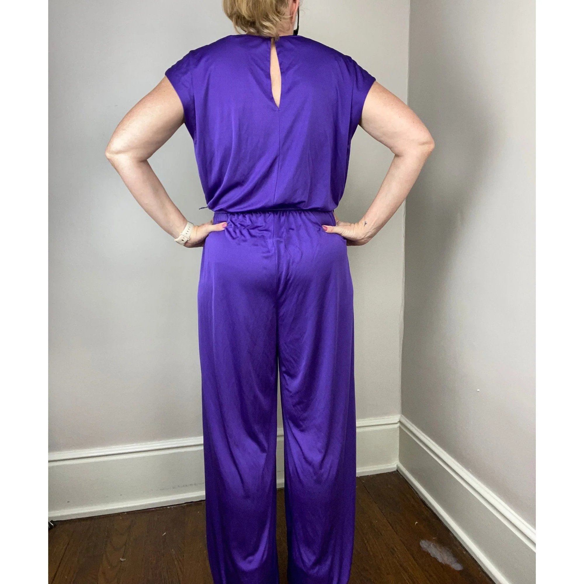 Vintage 70s/80s Purple Genie Pant Jumpsuit Tracy Size M/l Tall by Tracy - Image 2