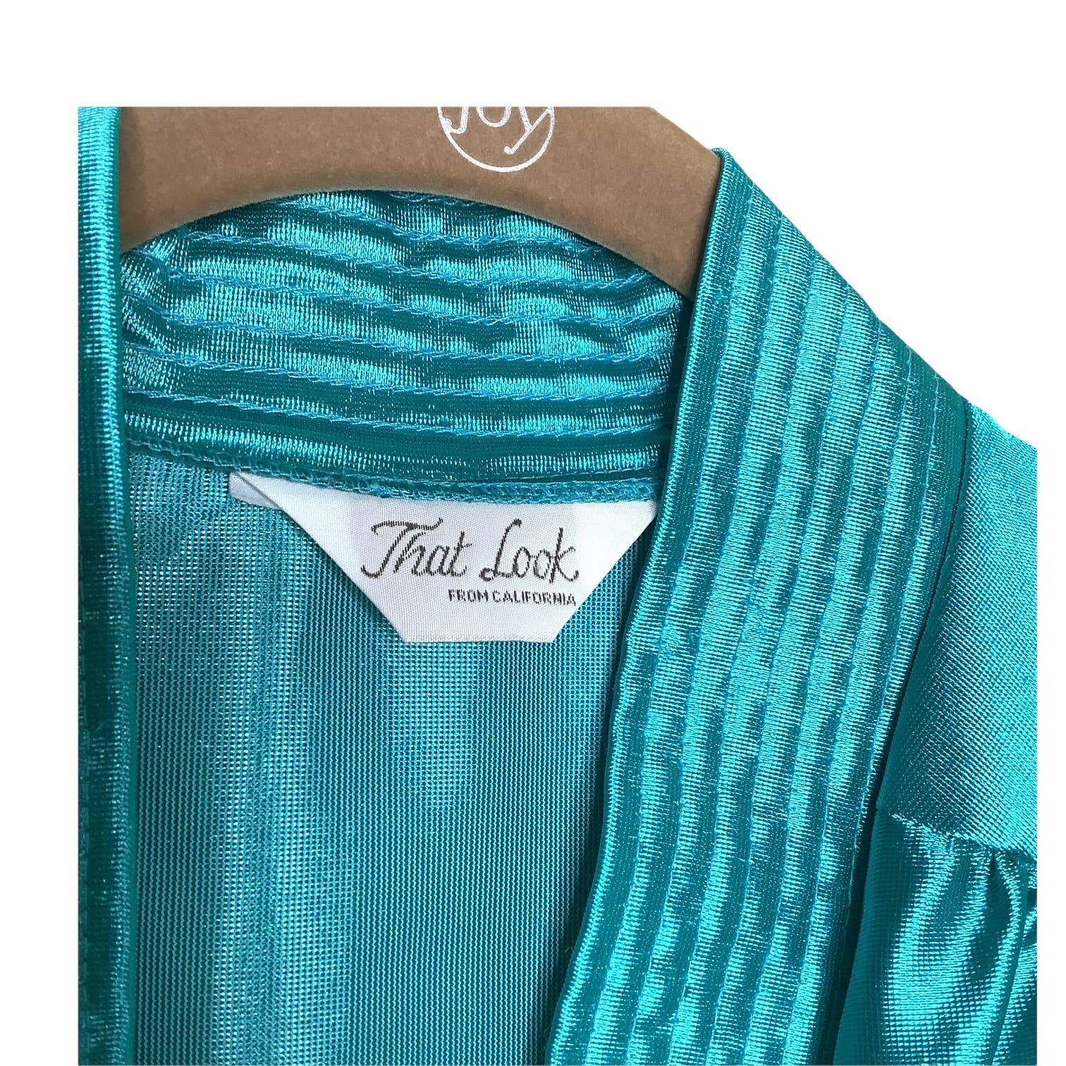 Vintage 70s 80s Robe Teal Shiny Satin Disco Glam Quilt Trim Dressing Gown Belted by That Look - Image 5