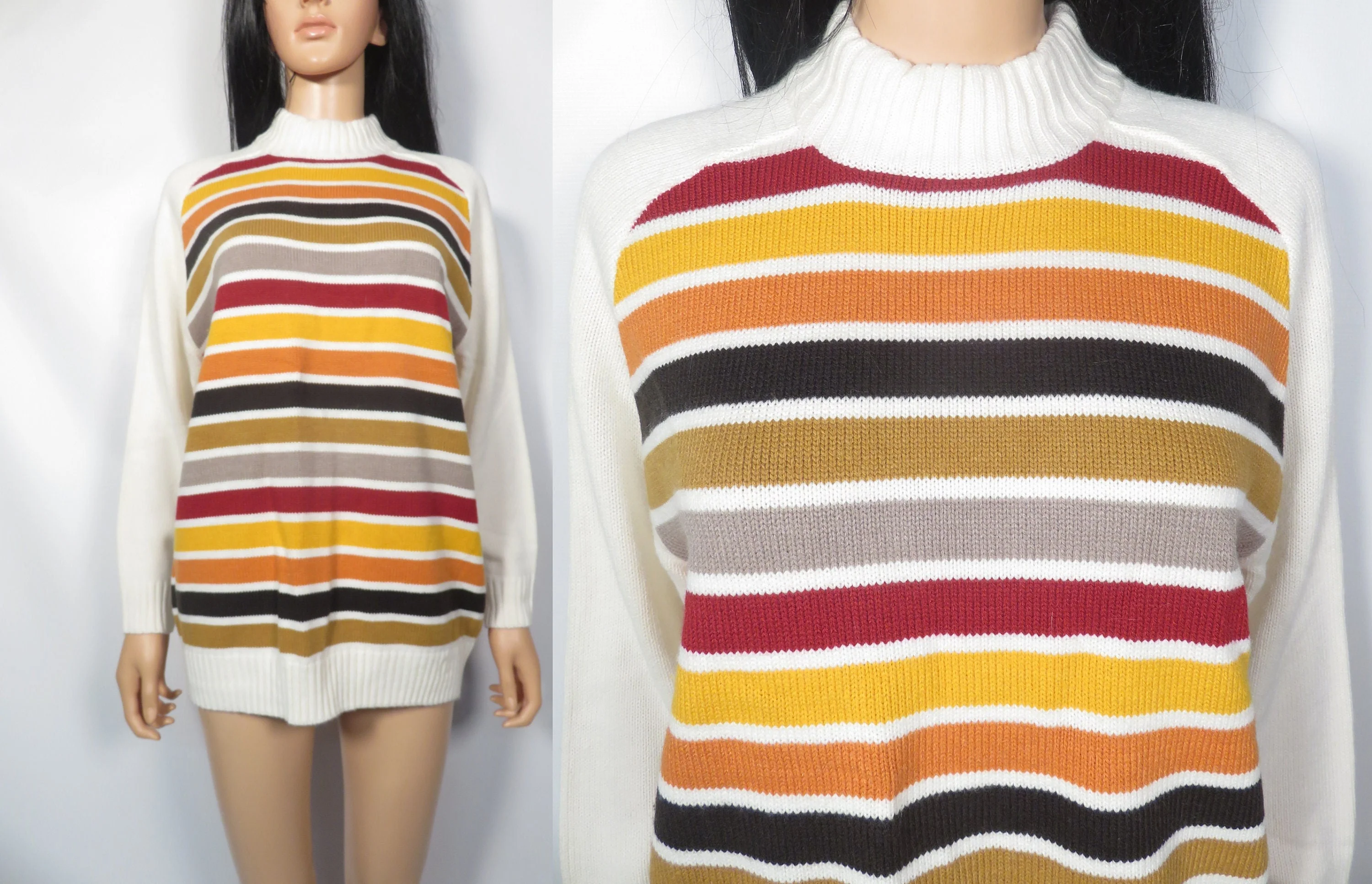Vintage 70s/80s Unisex Fall Striped Sweater Size L/xl by BTL - Image 3
