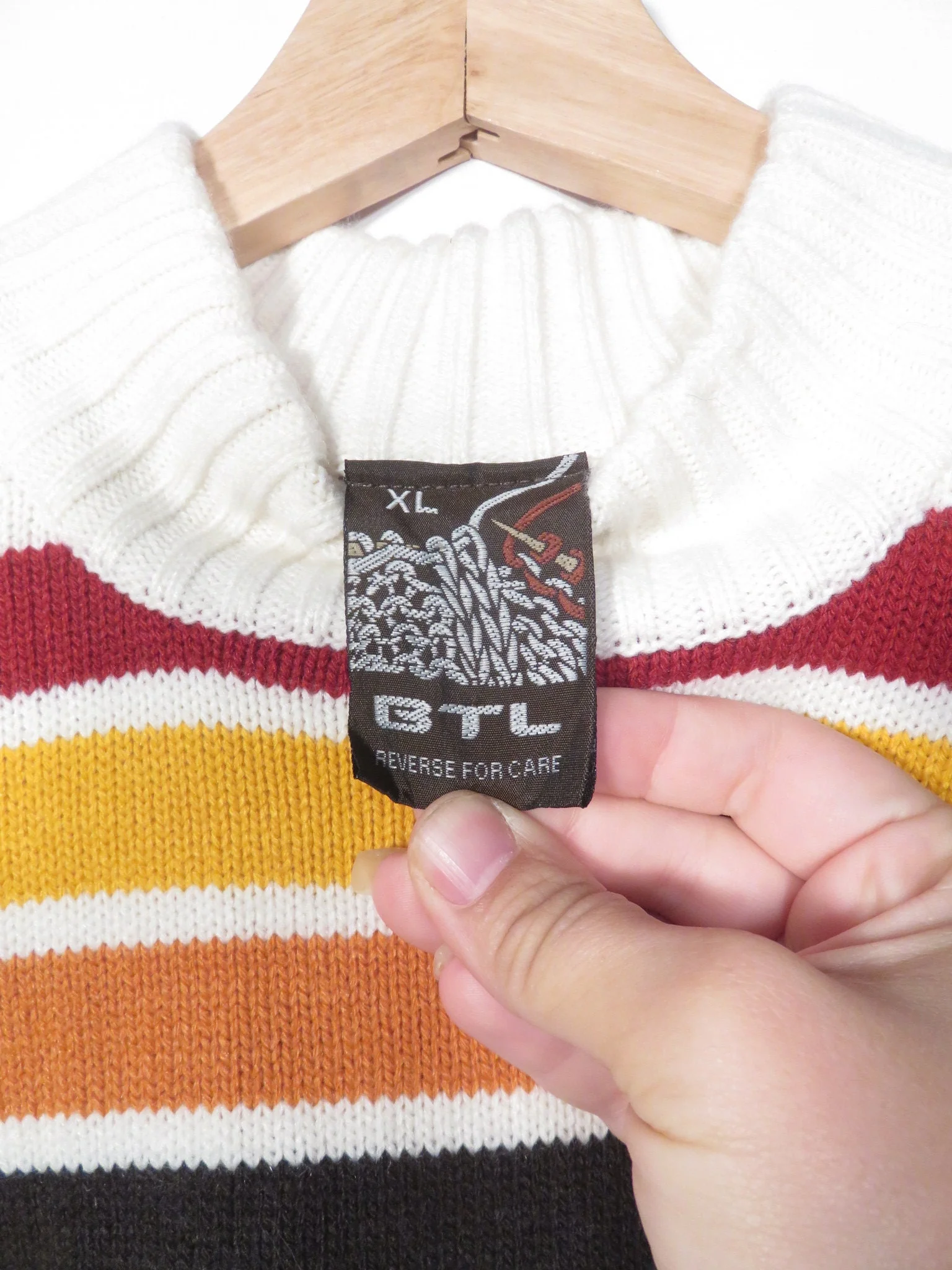 Vintage 70s/80s Unisex Fall Striped Sweater Size L/xl by BTL - Image 4