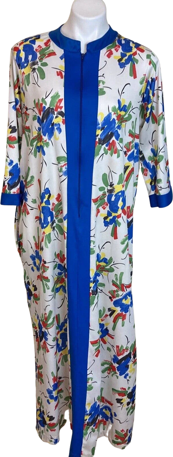 Vintage 70s 80s Zip Front Primary House Dress Oversized Casual by Improved Living