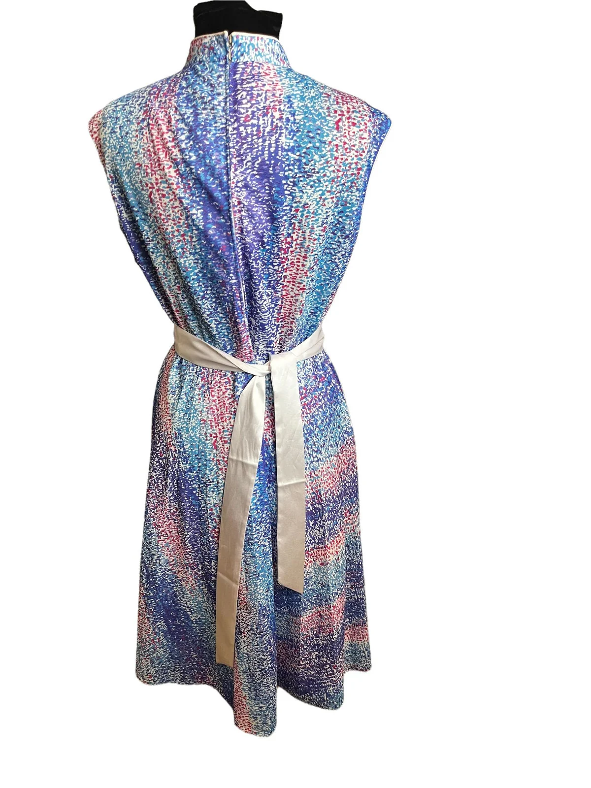 Vintage 70s Abstract White Purple Pink Blue Midi V-Neck Dress Large/xl by Diolen - Image 7