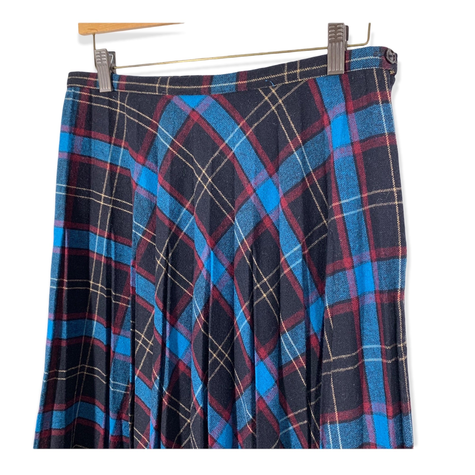 Vintage 70s Academia Blue Plaid Pleated Midi Skirt by Soko Separates - Image 2