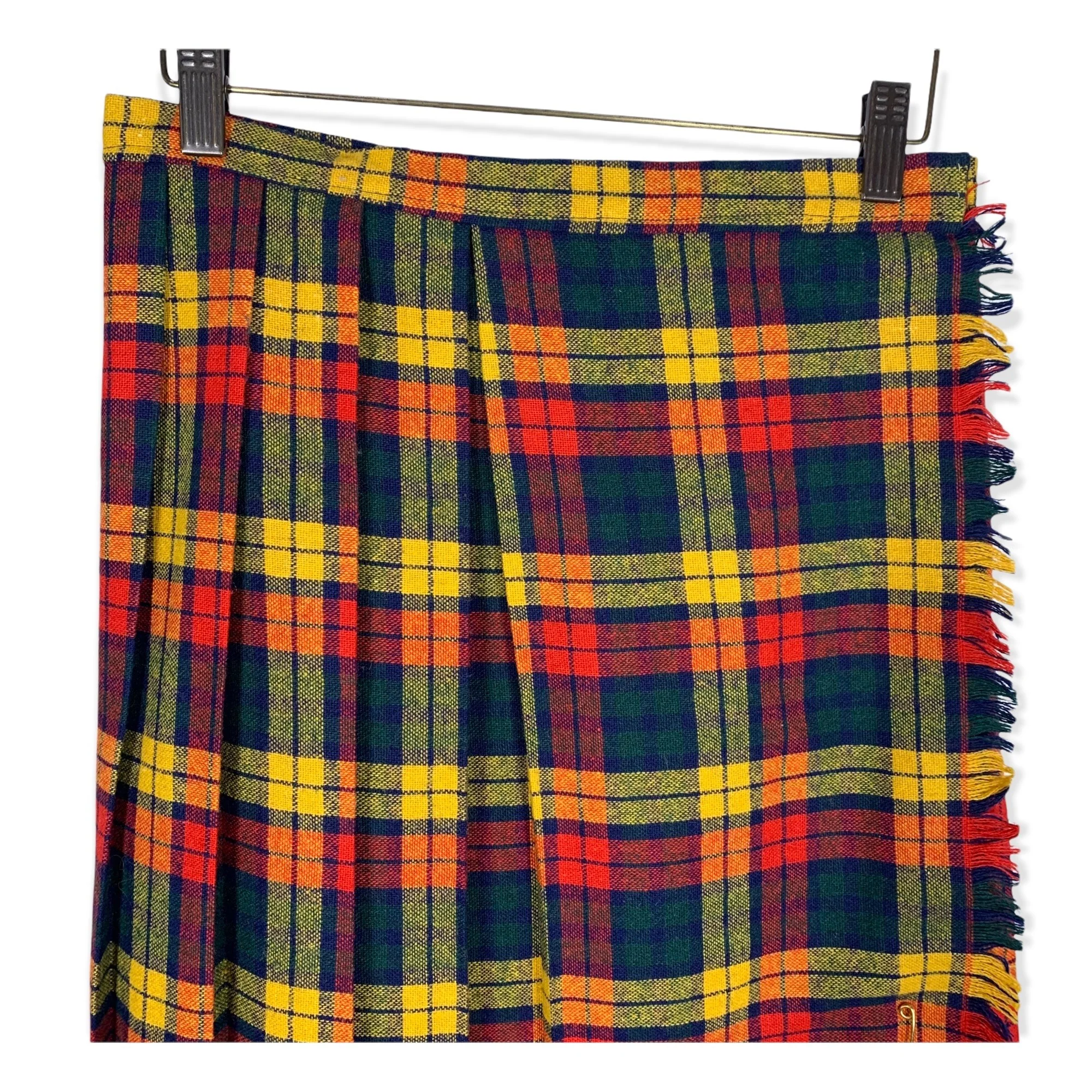 Vintage 70s Academia Plaid Pleated Wrap Midi A-Line Skirt - Image 2