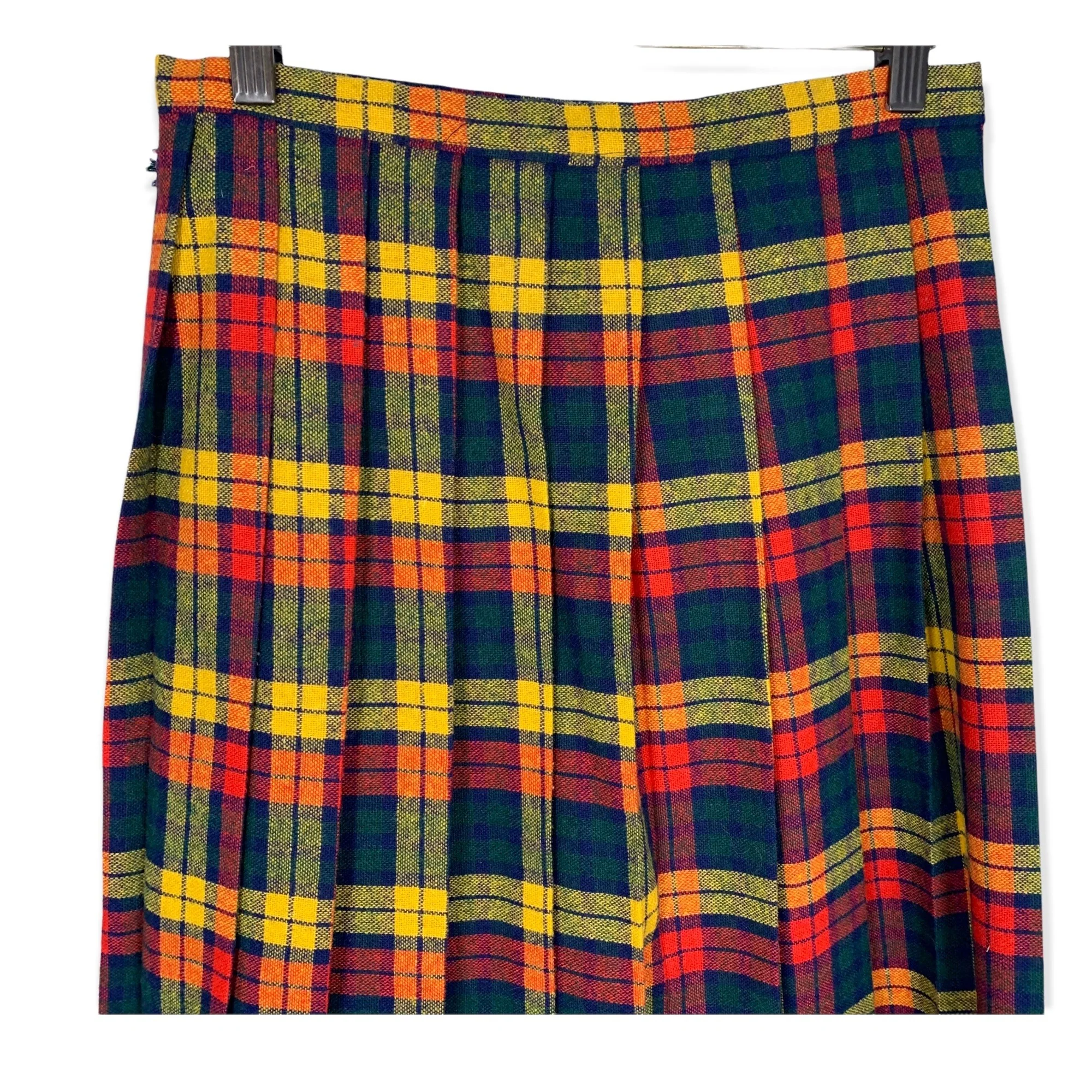 Vintage 70s Academia Plaid Pleated Wrap Midi A-Line Skirt - Image 5