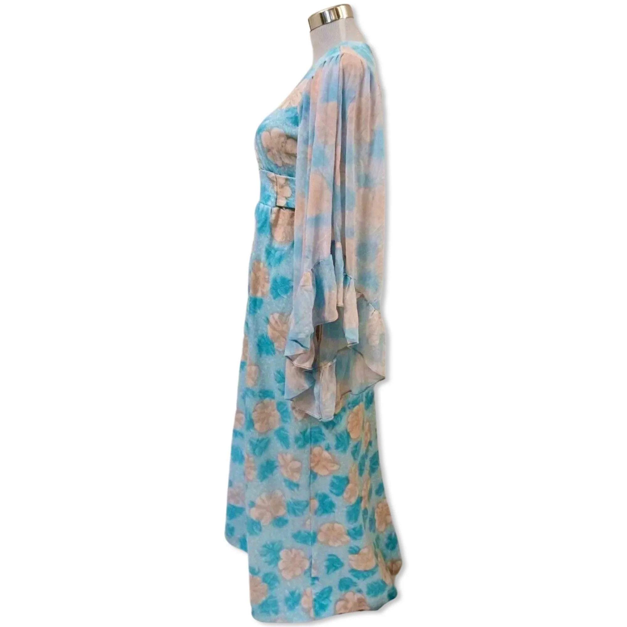 Vintage 70s Angel Sleeve Maxi Hostess Dress - Image 4