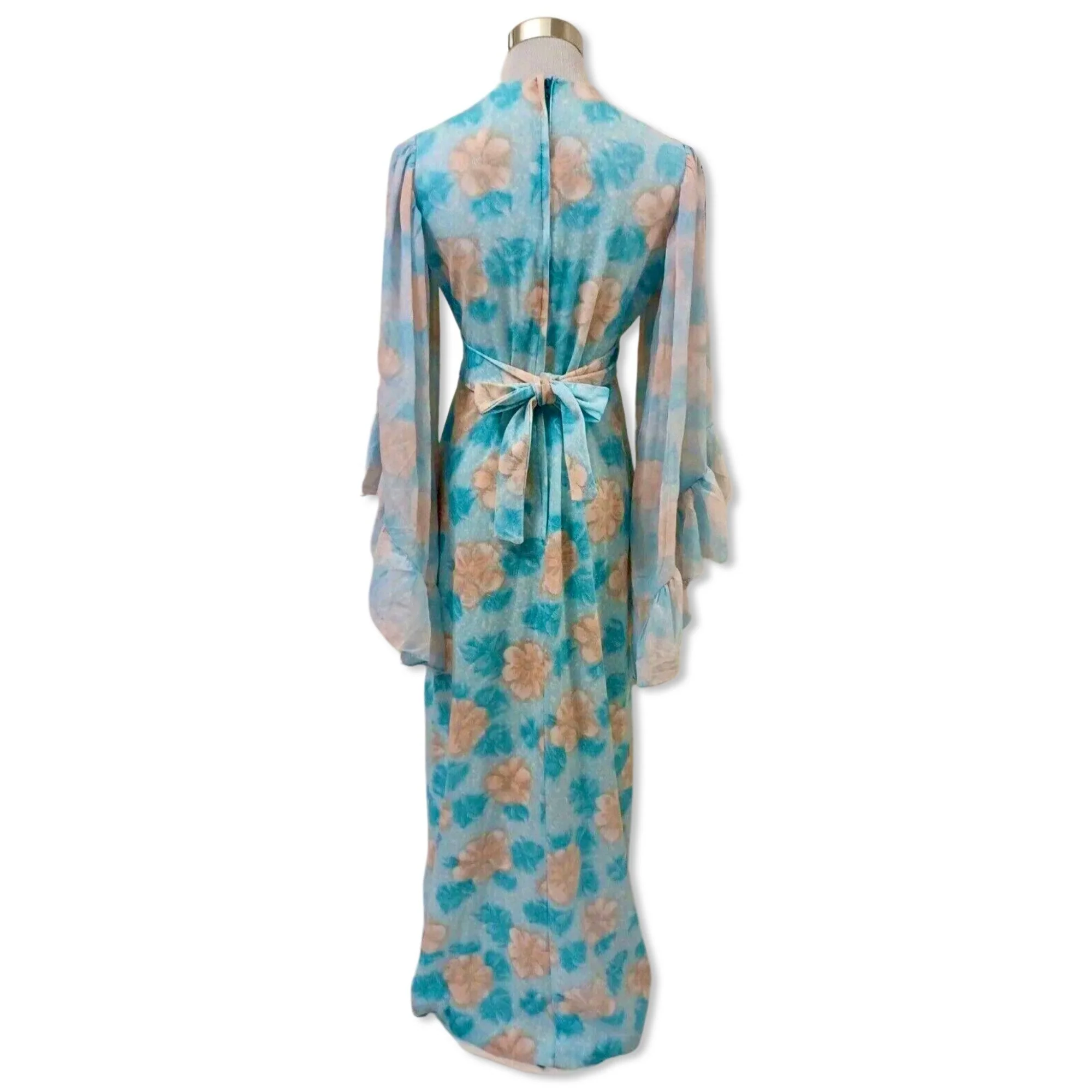Vintage 70s Angel Sleeve Maxi Hostess Dress - Image 7