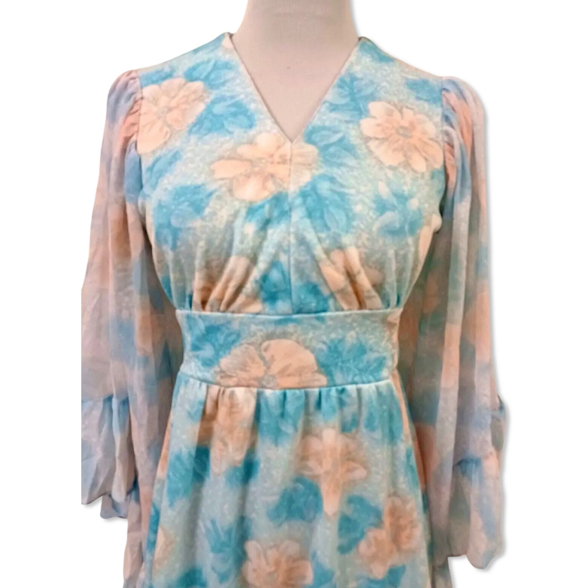 Vintage 70s Angel Sleeve Maxi Hostess Dress - Image 8