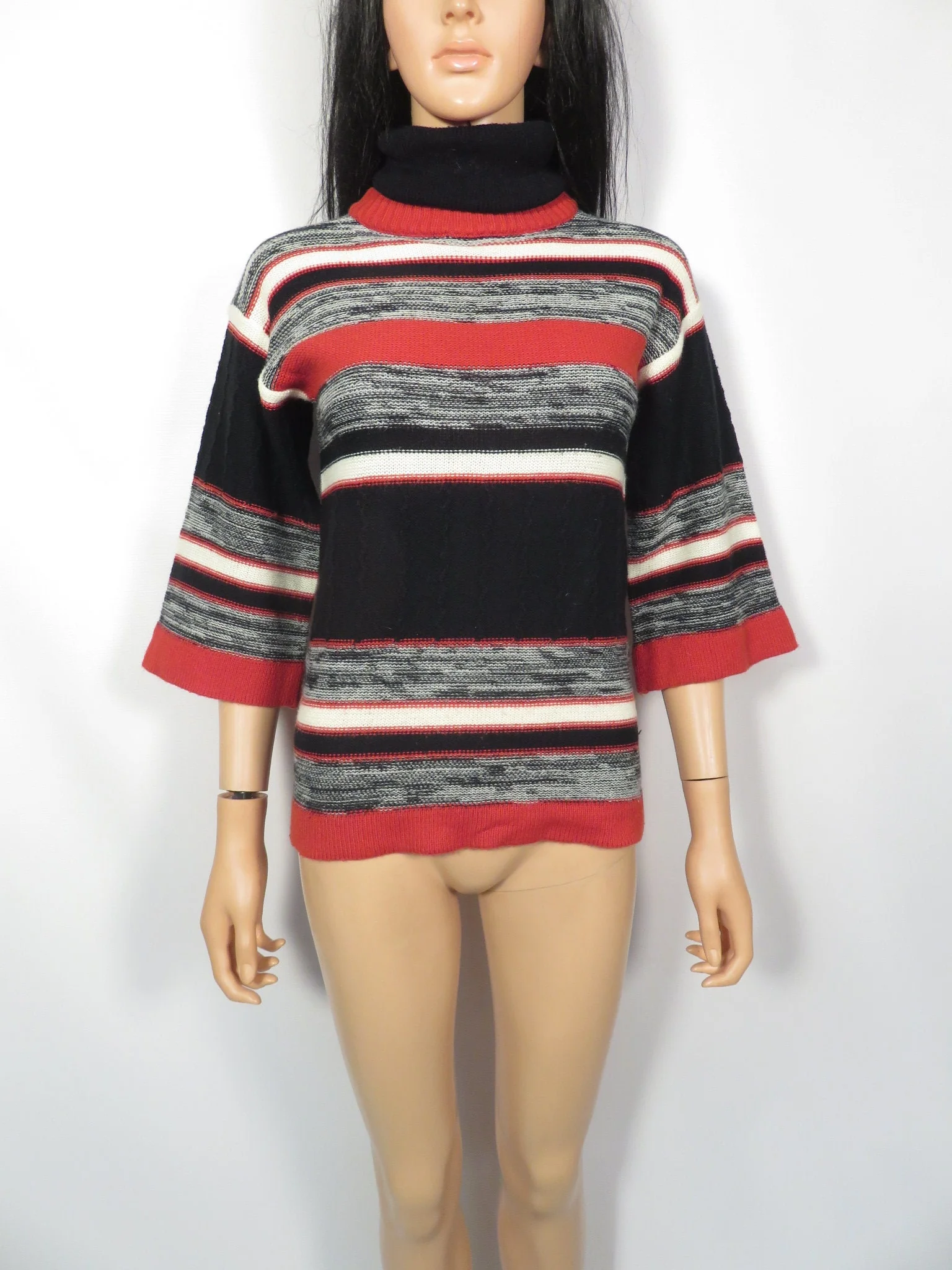 Vintage 70s Bell Sleeve Fall Tone Striped Hippie Sweater Size S/xs - Image 5