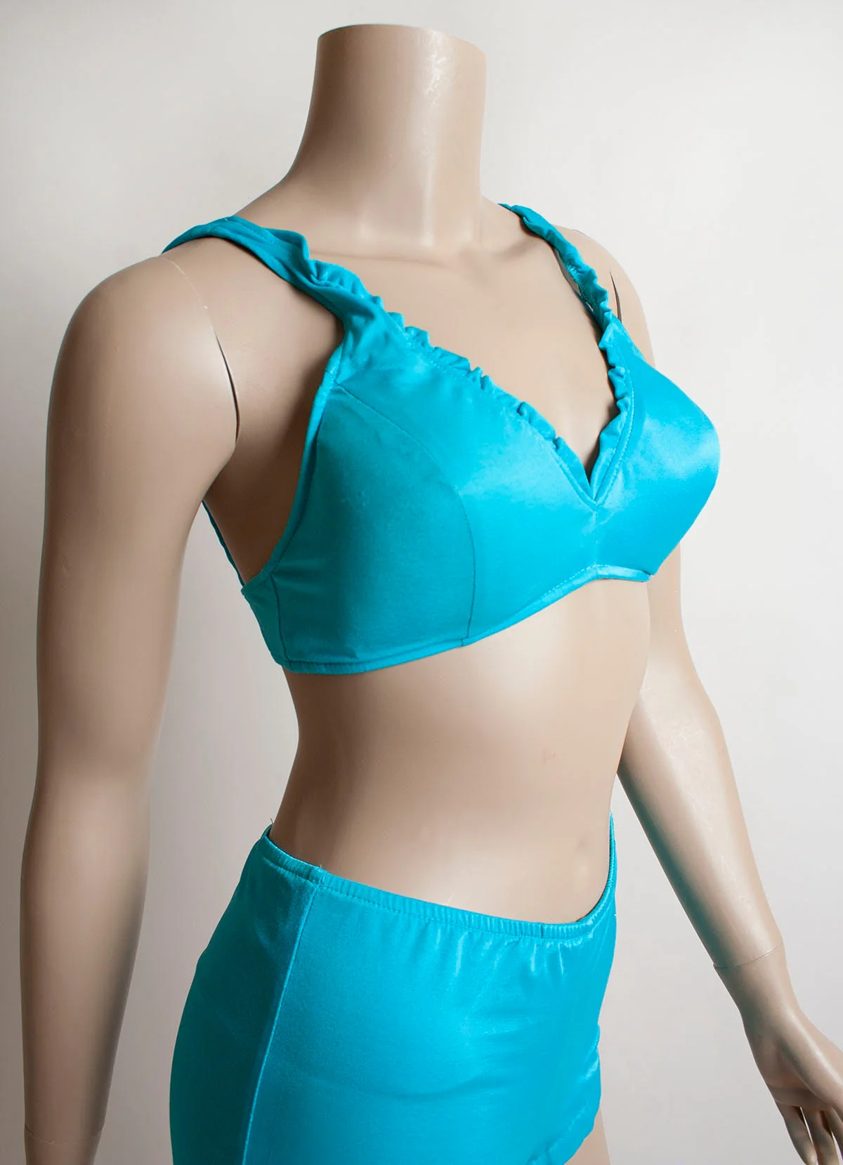Vintage 70s Bikini Aquamarine Teal Blue Modest Two Piece Bathing Suit with Ruffle Trim and Convertible Straps Medium by Sears - Image 6