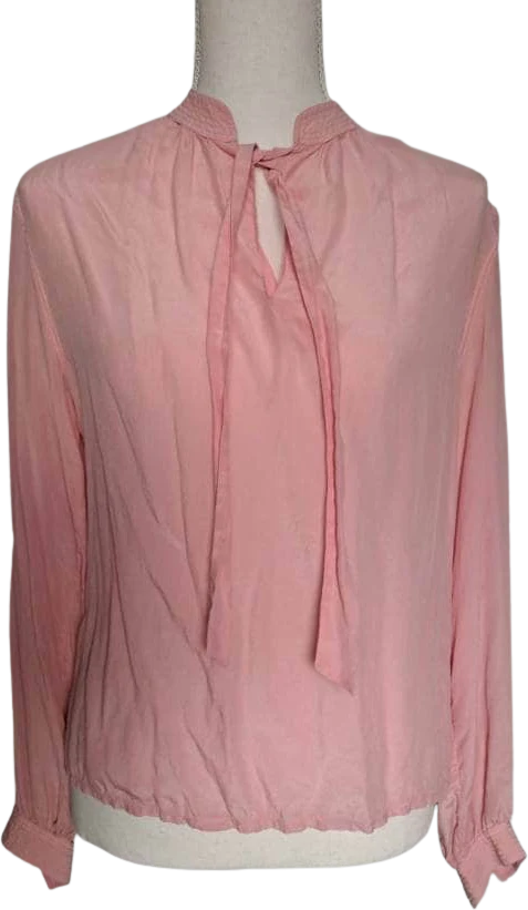 70s Bubblegum Pink Long Sleeve Silk Chiffon Blouse By Billy Bonny