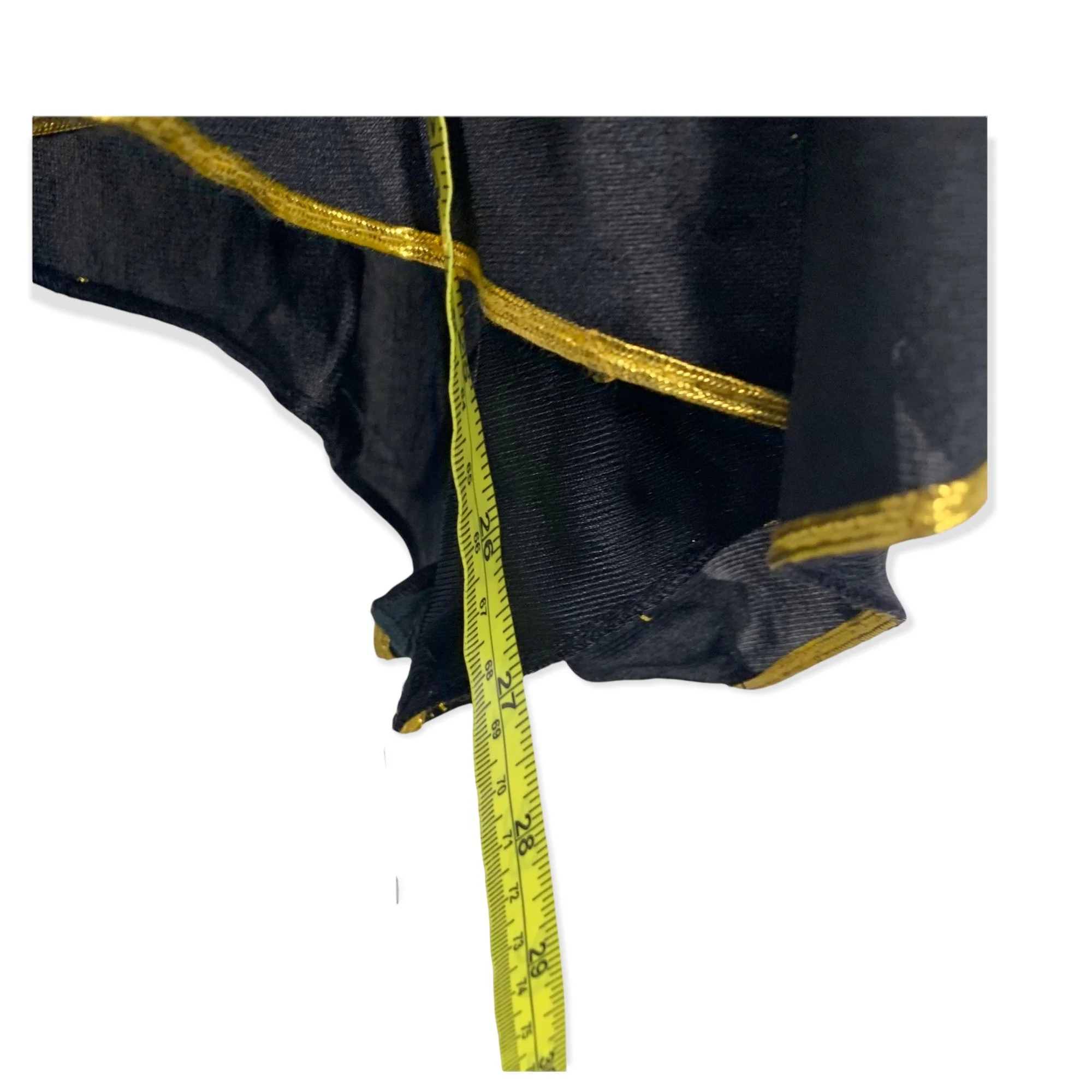 Vintage 70s Black Gold Trim Spaghetti Strap Surplice Nylon Negligee Small by Flair - Image 8