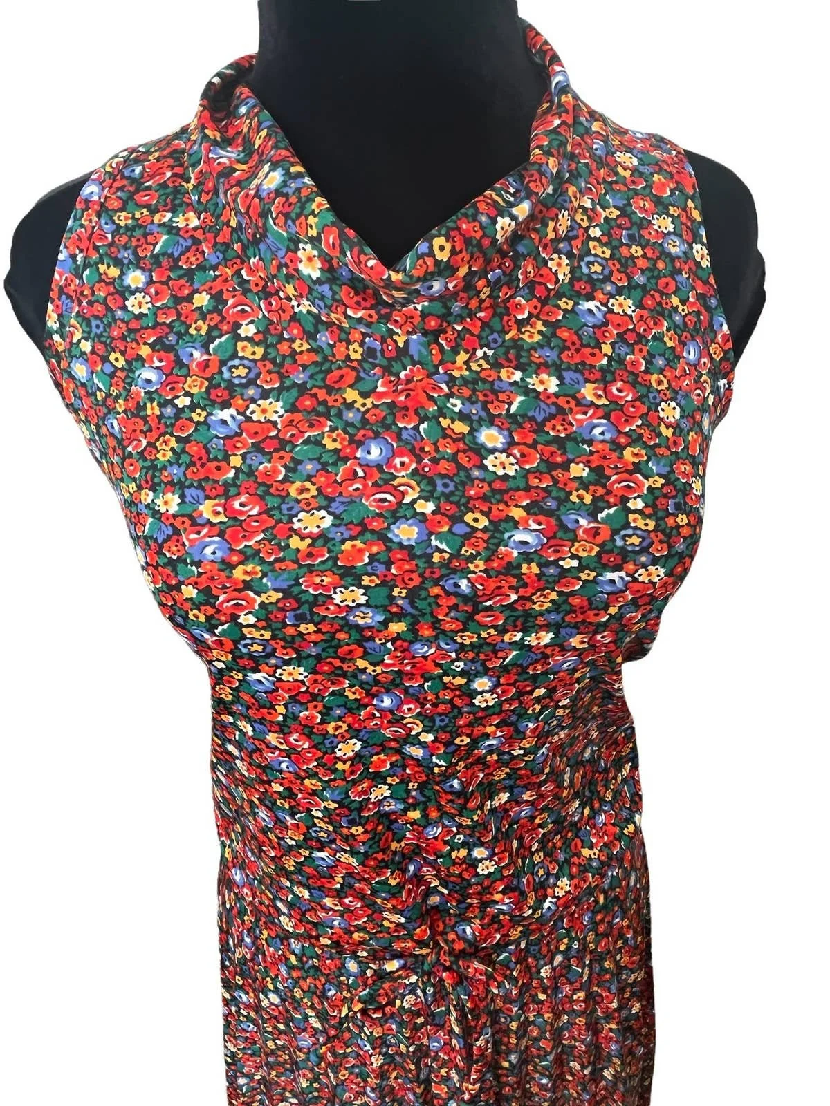 Vintage 70s Black Red Orange Floral Pleat Two Piece Skirt Set Small/med Fall - Image 3