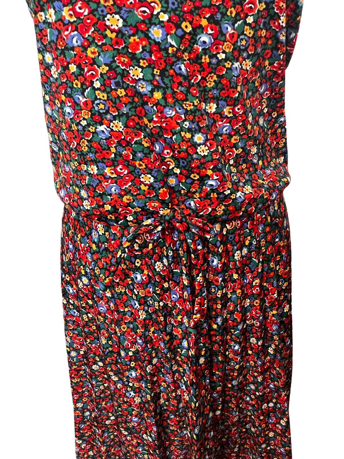 Vintage 70s Black Red Orange Floral Pleat Two Piece Skirt Set Small/med Fall - Image 4