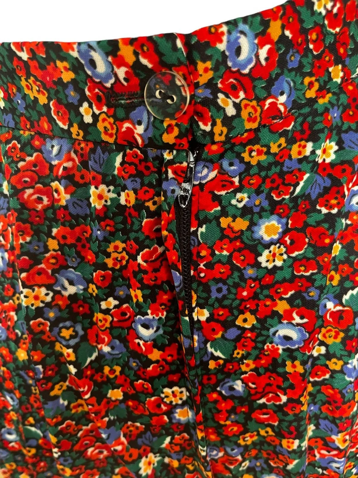 Vintage 70s Black Red Orange Floral Pleat Two Piece Skirt Set Small/med Fall - Image 6