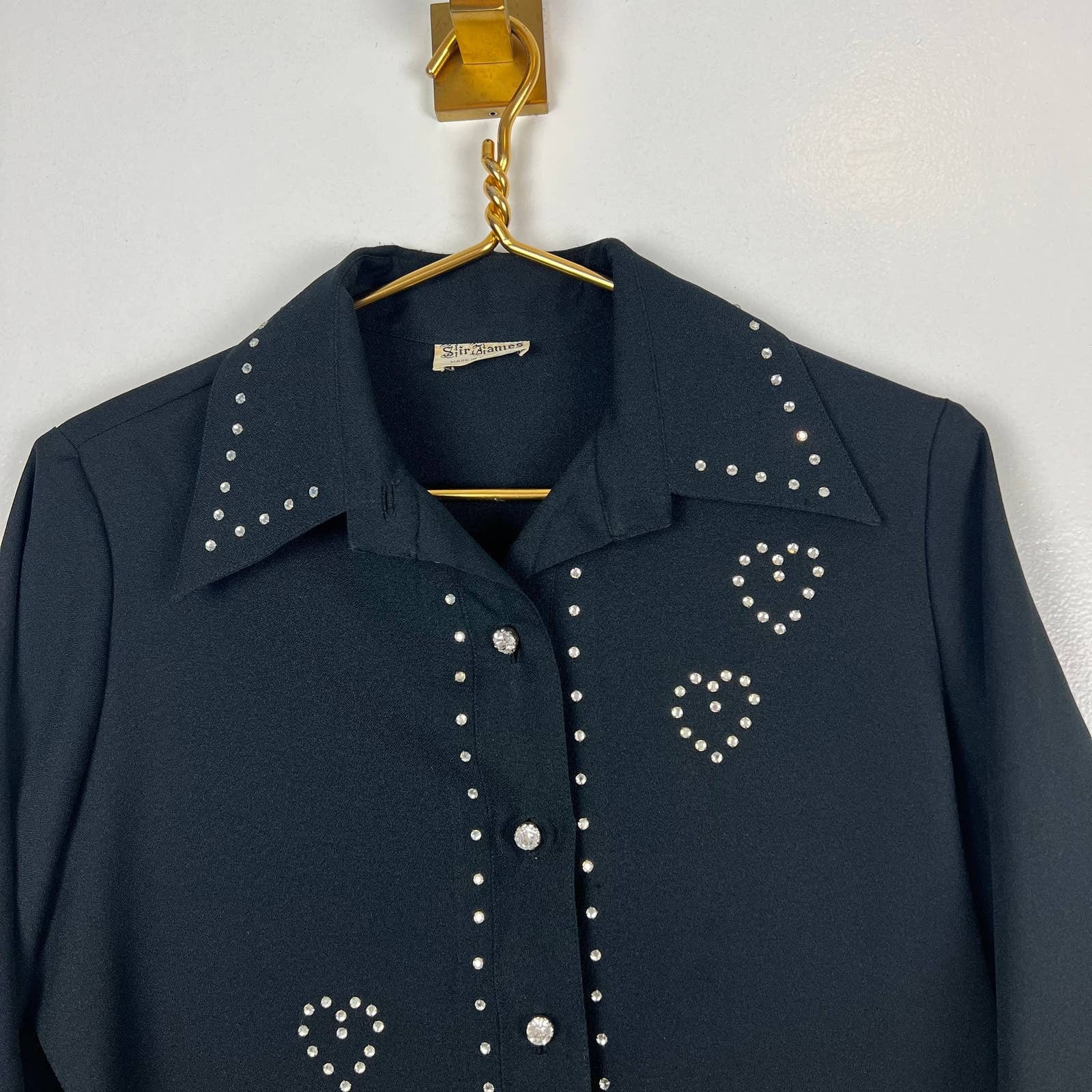 Vintage 70s Black Rhinestone 2-Pc Pants Set Leisure Suit Polyester Elvis Disco by Sir James - Image 10