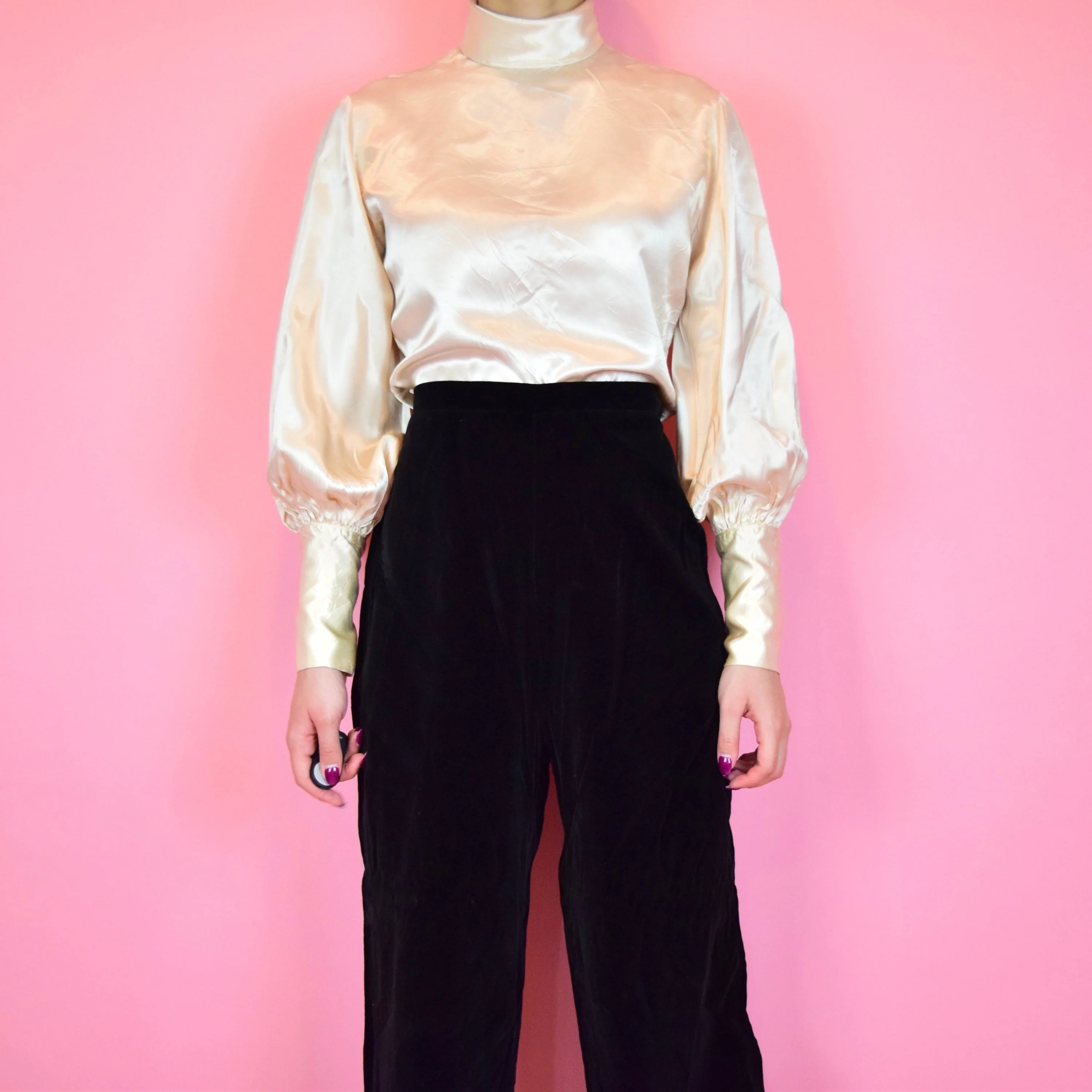 Vintage 70s Black Velvet High Waisted Pants by Montgomery Ward - Image 2