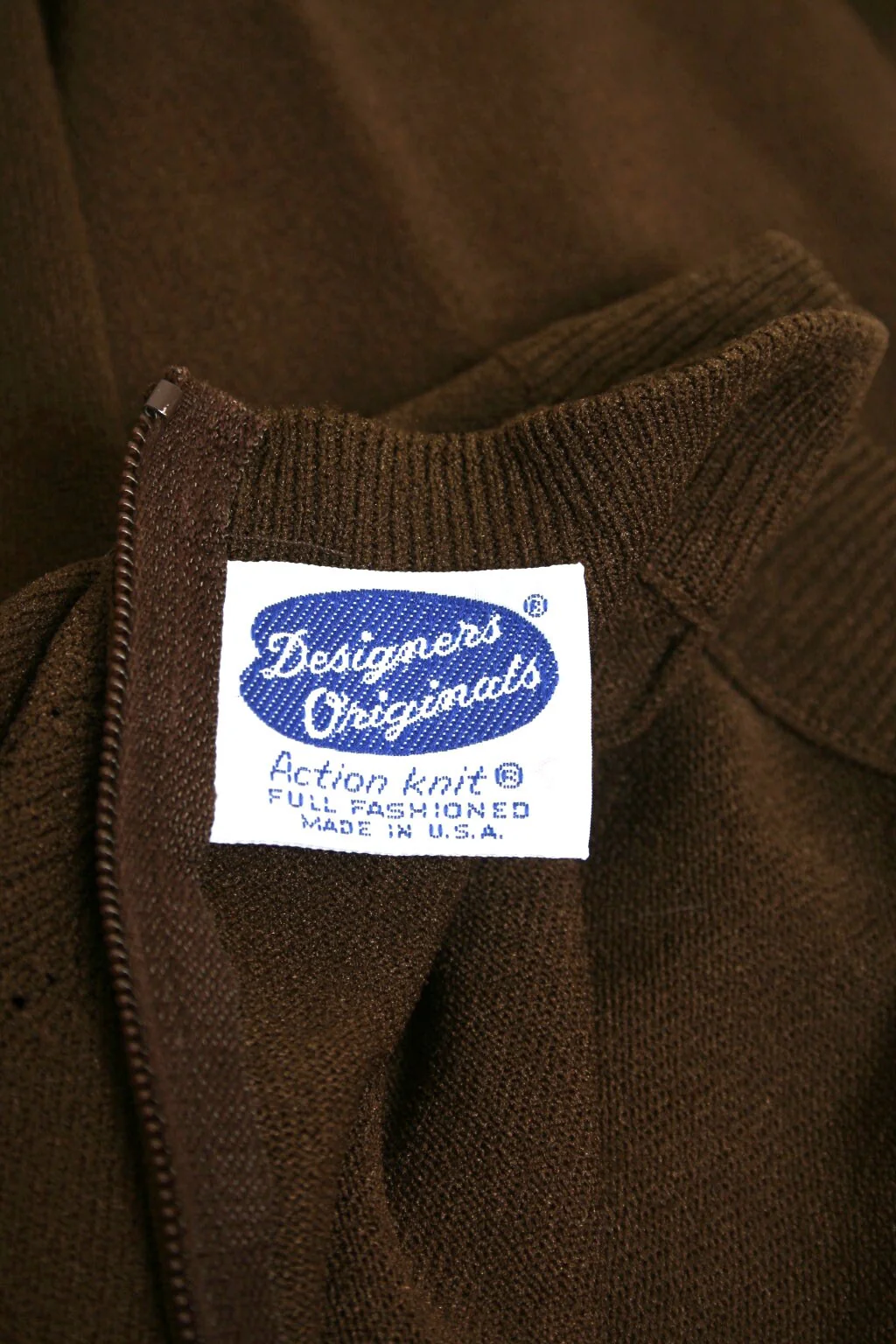 Vintage 70s Blouse Chocolate Brown Long Sleeve Back Zipper Action Knit Top Large by Designers Originals - Image 8