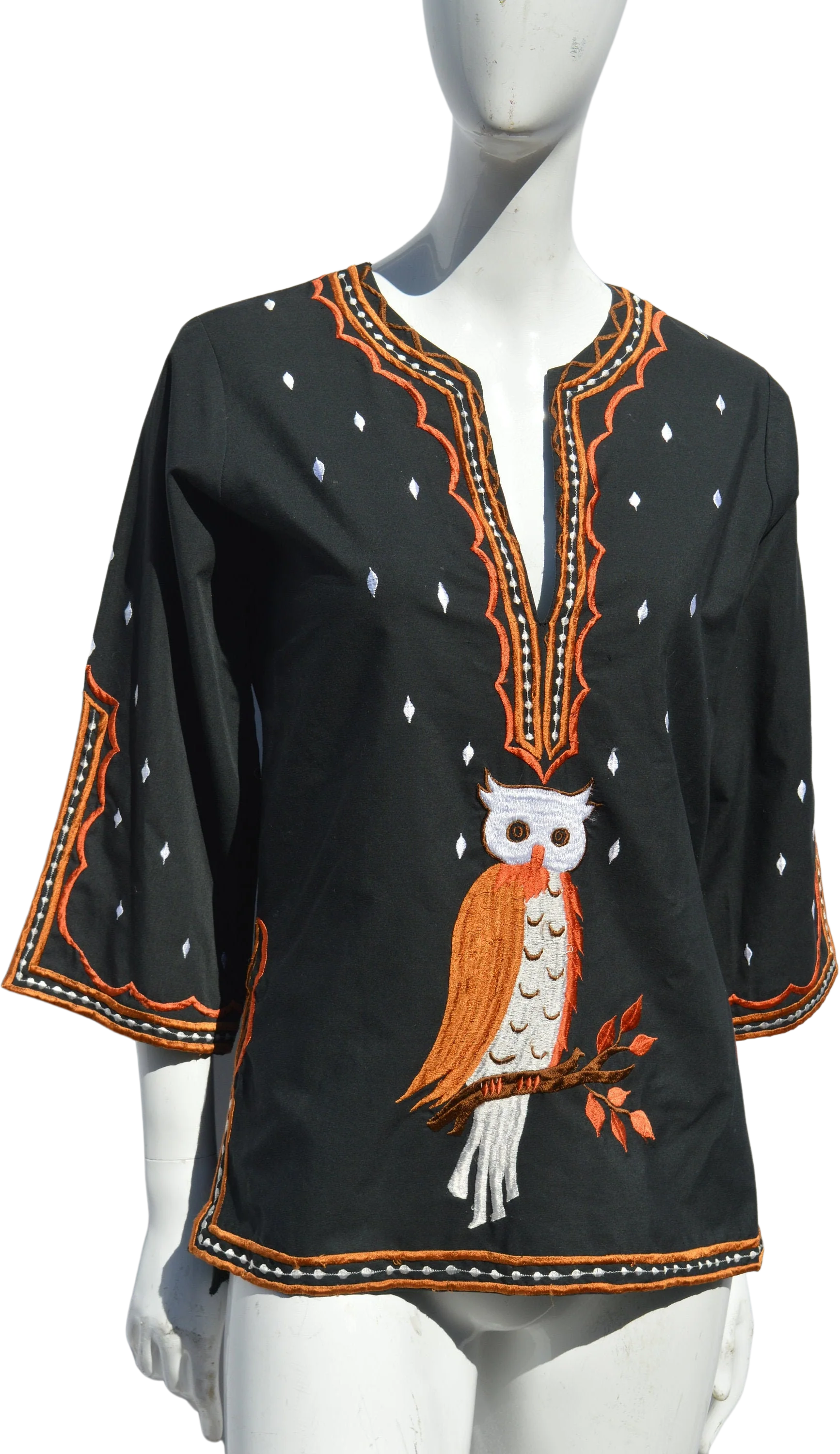 Vintage 70s Blouse Embroidered Owl Design Philippines Embroidery Philippines Blouse Size Small