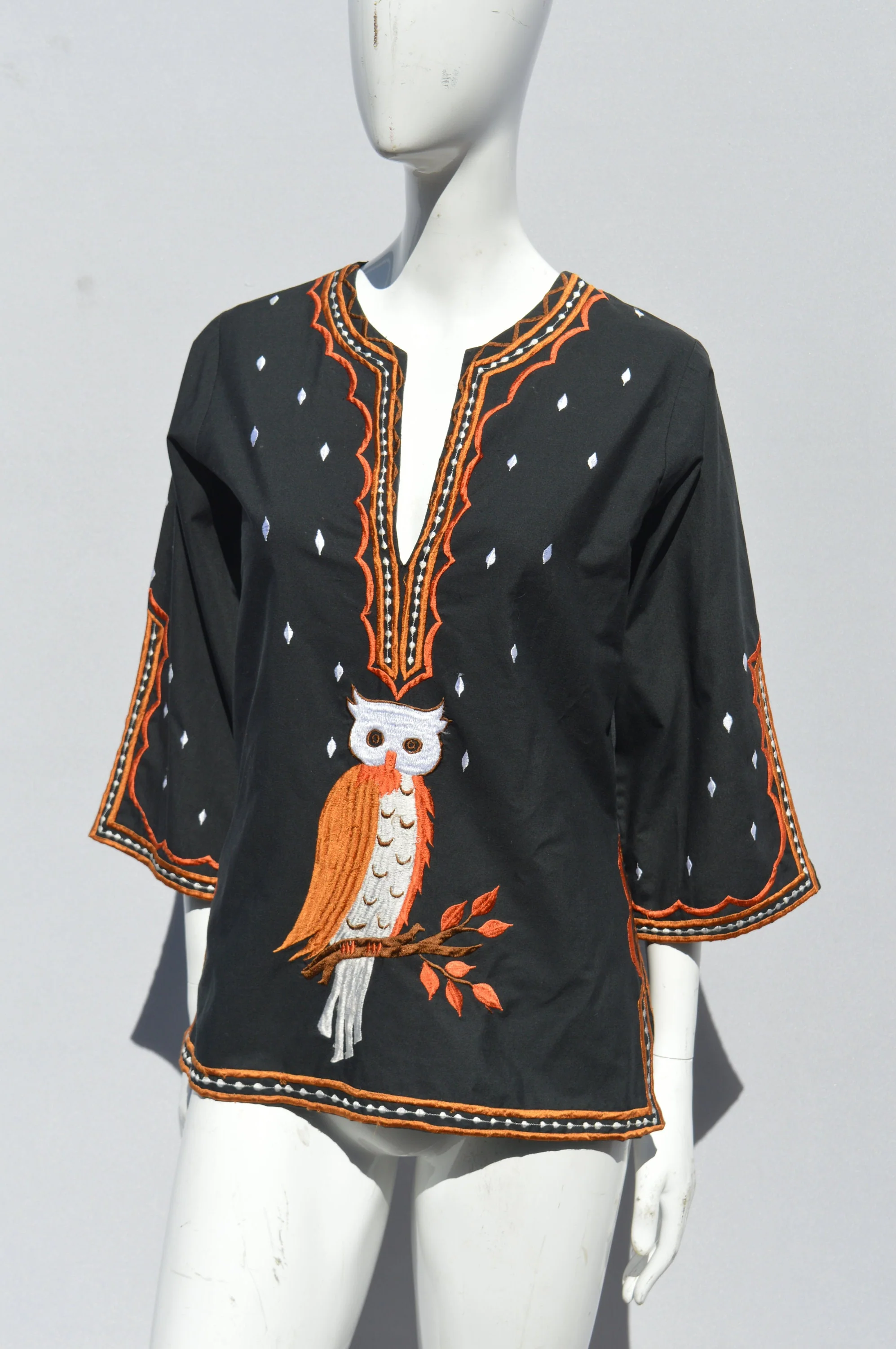 Vintage 70s Blouse Embroidered Owl Design Philippines Embroidery Philippines Blouse Size Small - Image 3