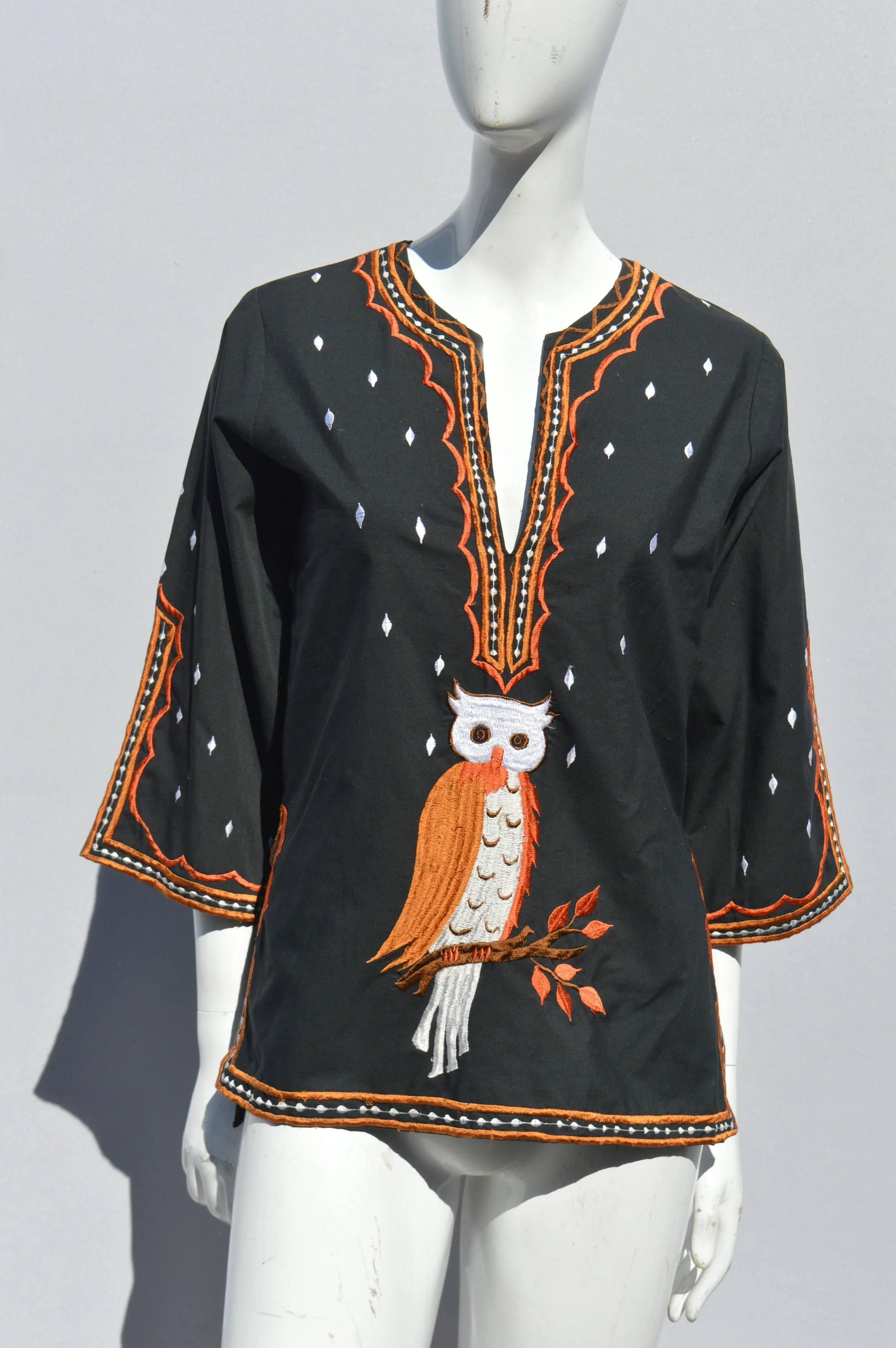 Vintage 70s Blouse Embroidered Owl Design Philippines Embroidery Philippines Blouse Size Small - Image 4