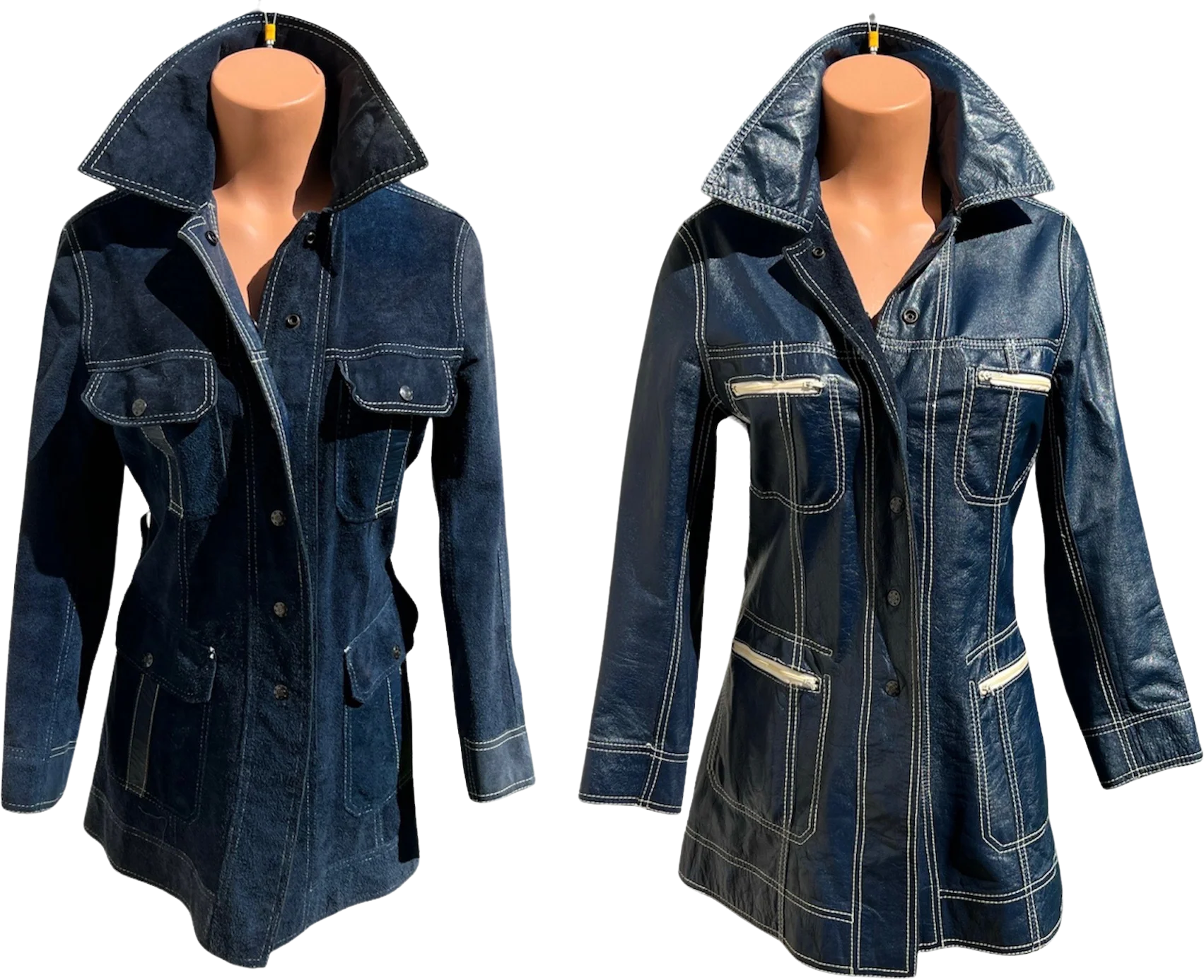 Vintage 70s Blue Suede Reversible Leather Coat