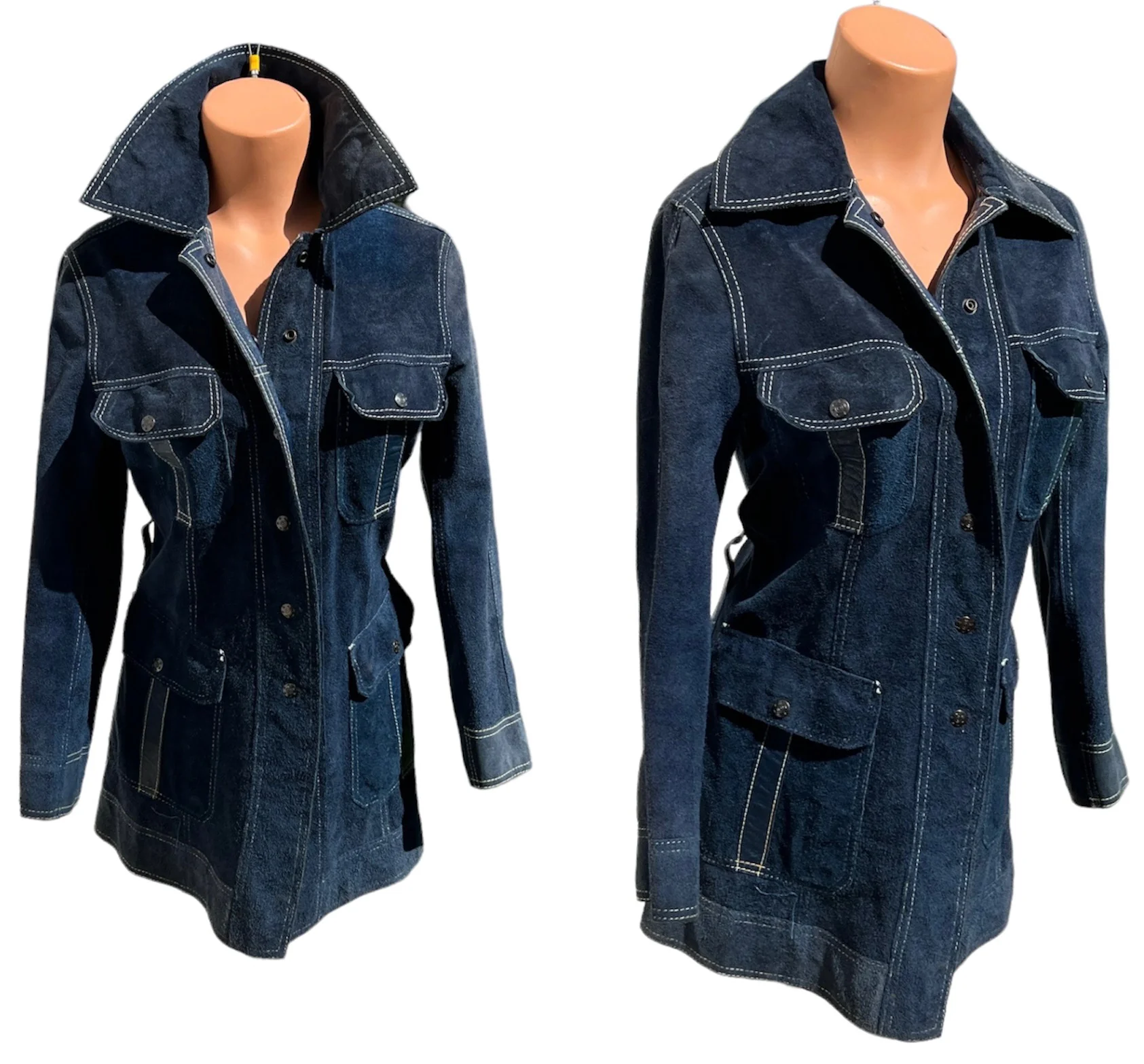 Vintage 70s Blue Suede Reversible Leather Coat - Image 5