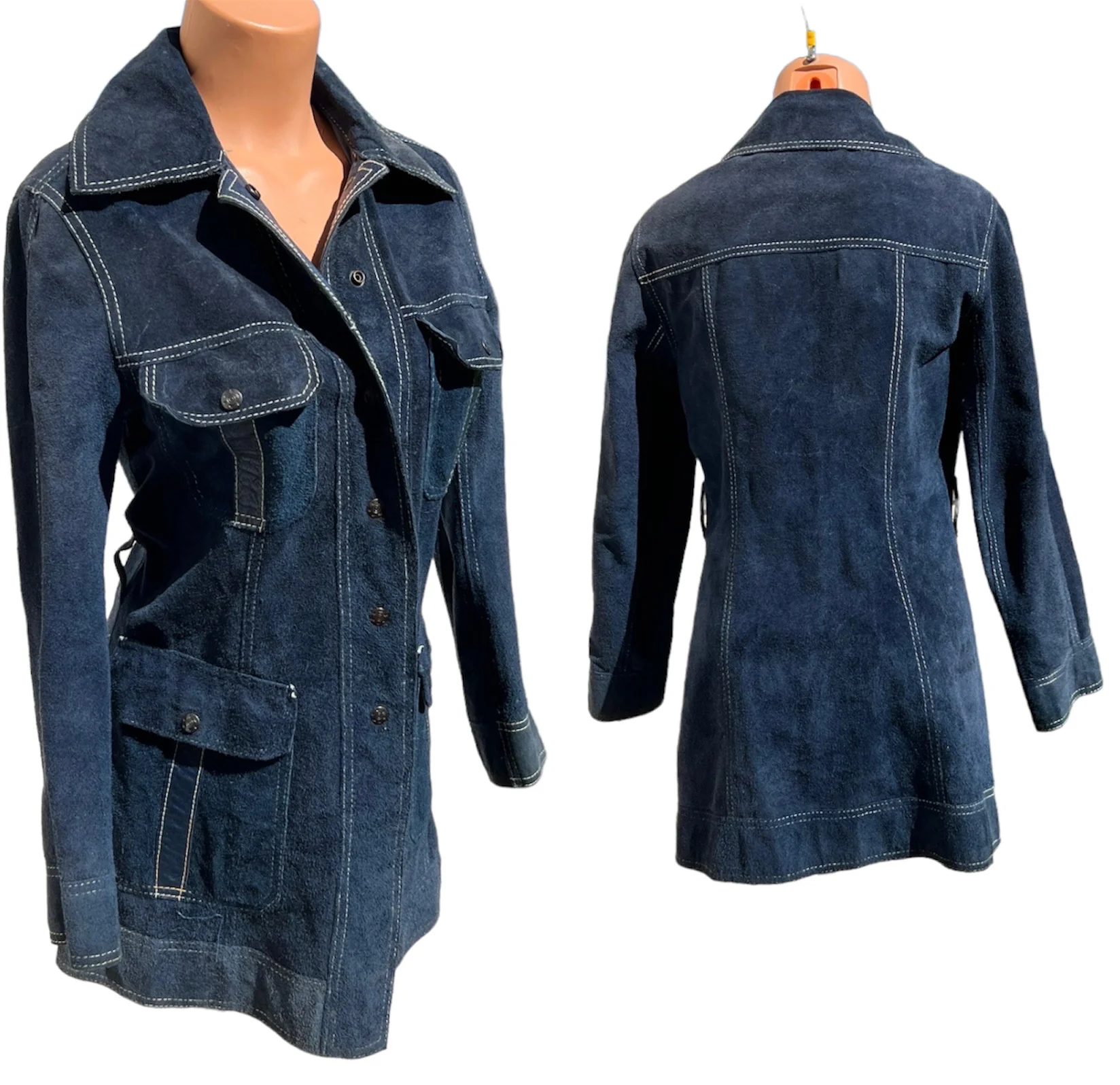 Vintage 70s Blue Suede Reversible Leather Coat - Image 6