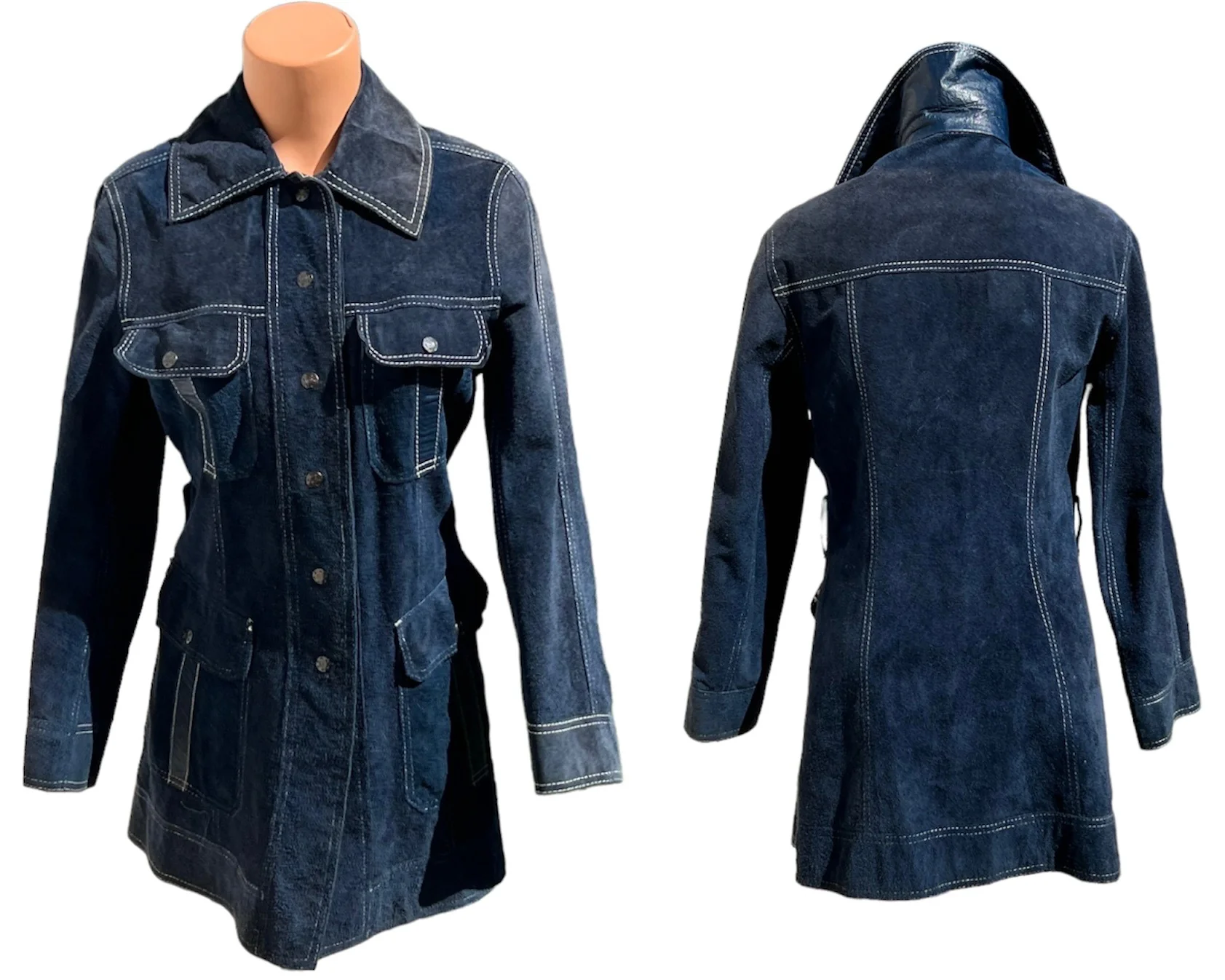Vintage 70s Blue Suede Reversible Leather Coat - Image 7