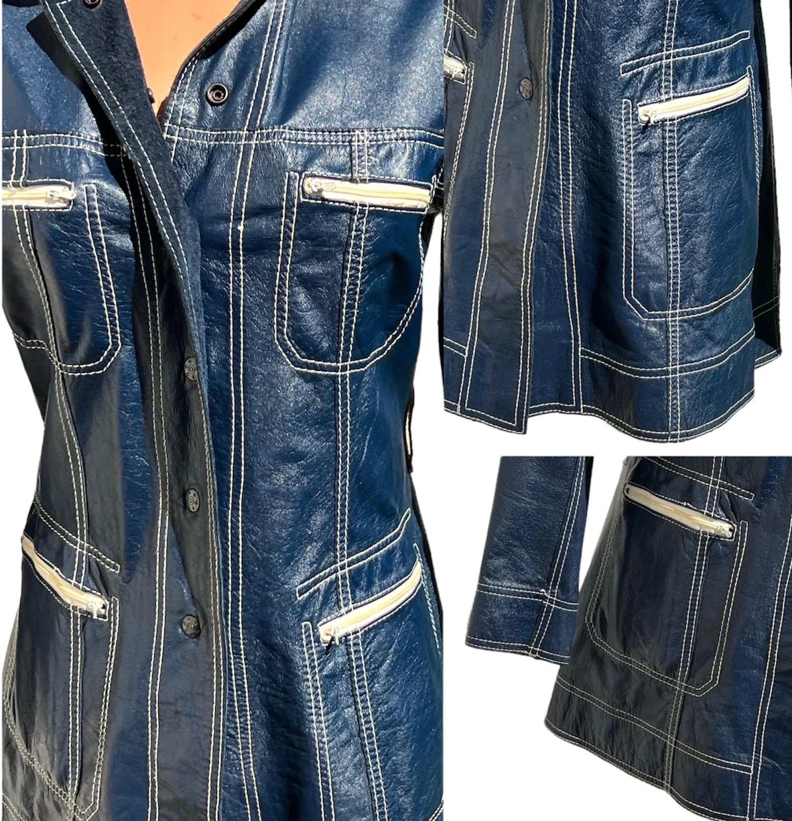 Vintage 70s Blue Suede Reversible Leather Coat - Image 8