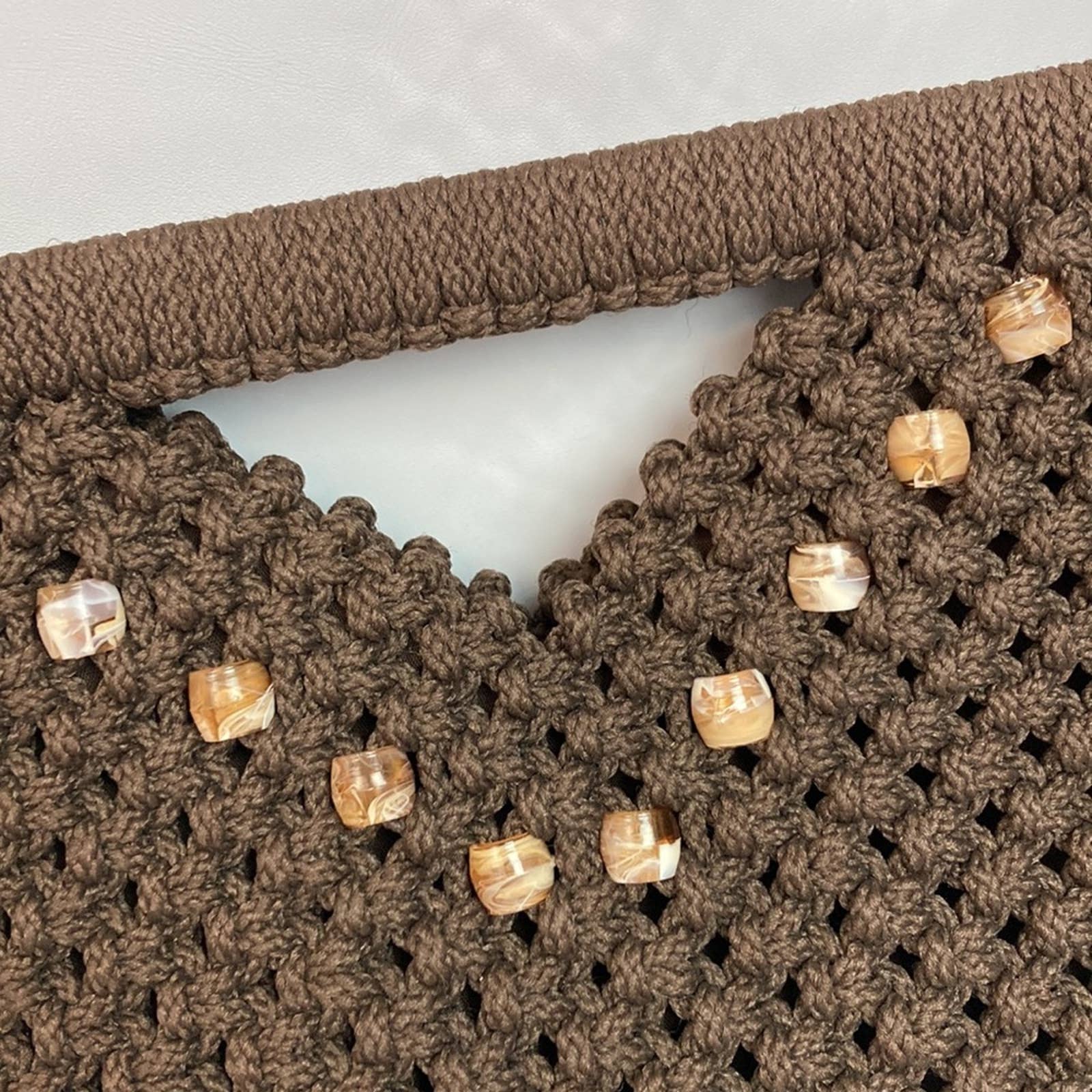 Vintage 70s Brown Beaded Macrame Knotted Clutch Purse - Image 2
