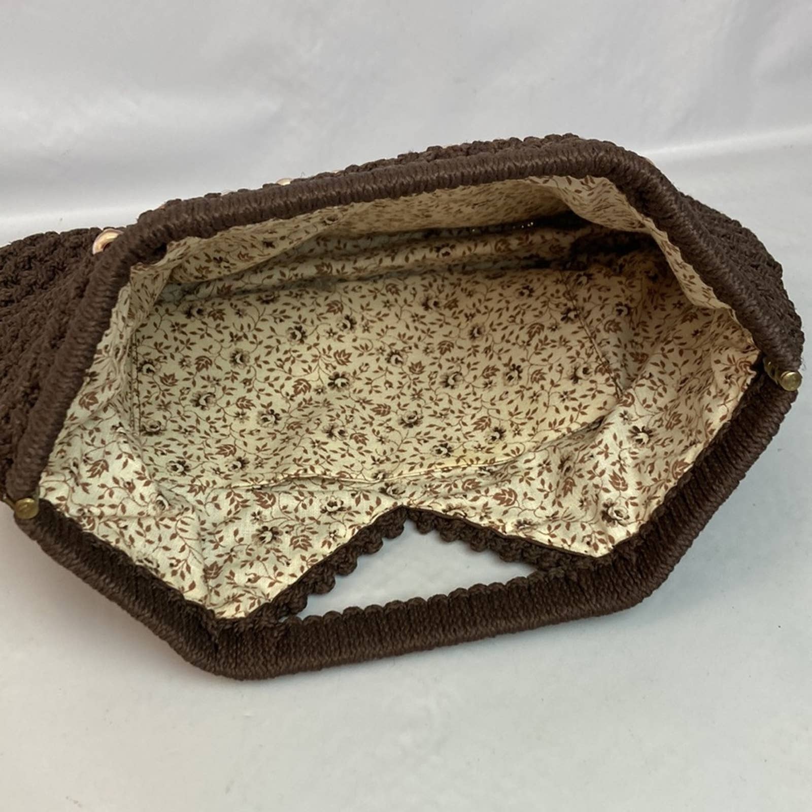 Vintage 70s Brown Beaded Macrame Knotted Clutch Purse - Image 5