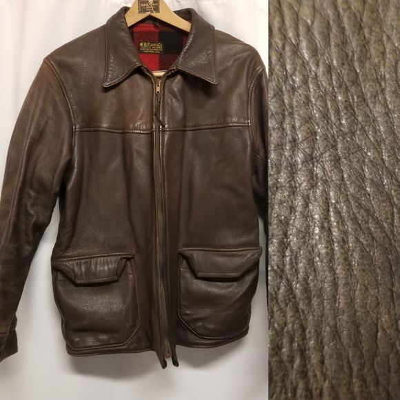 Vintage 70s Brown Deerskin Leather Plaid Lined Western Hunting Racer Jacket Sm by WB Place & Co - Image 4