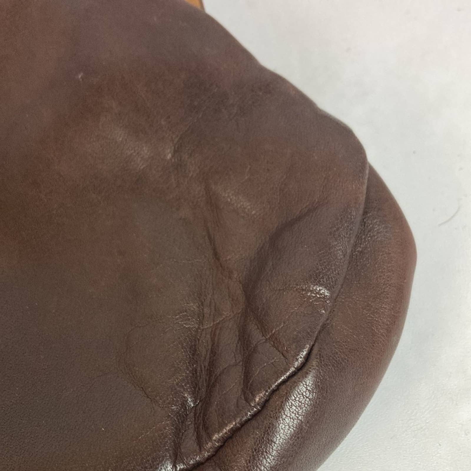 Vintage 70s Brown Leather Handbag Wood Handled Purse - Image 5