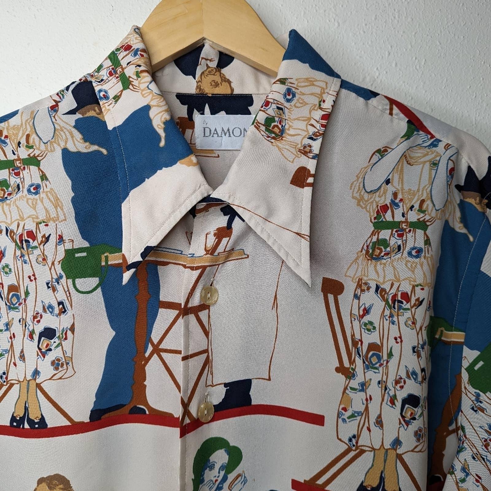 Vintage 70s Cafe Print Dagger Collar Men's Shirt by Damon - Image 4