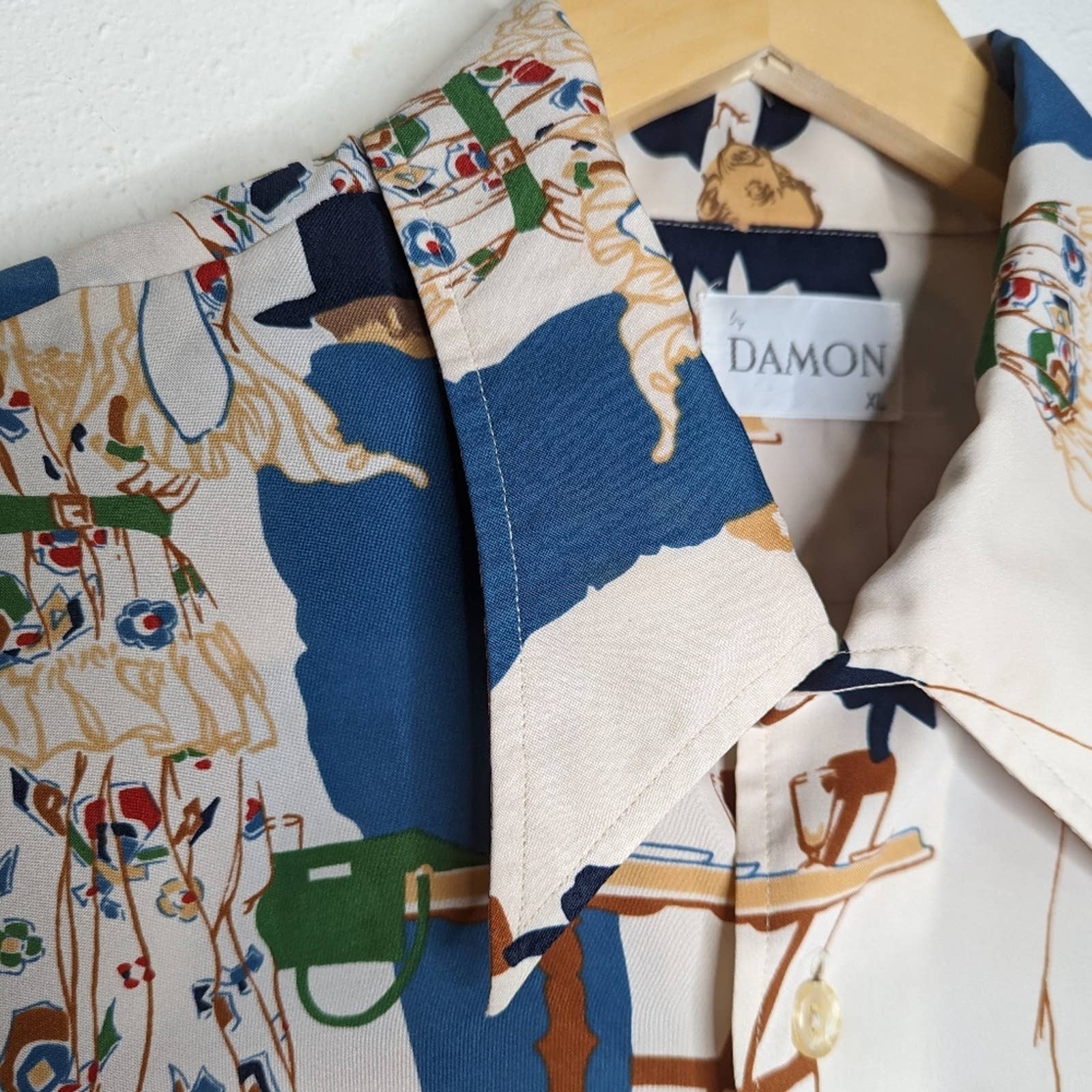 Vintage 70s Cafe Print Dagger Collar Men's Shirt by Damon - Image 5