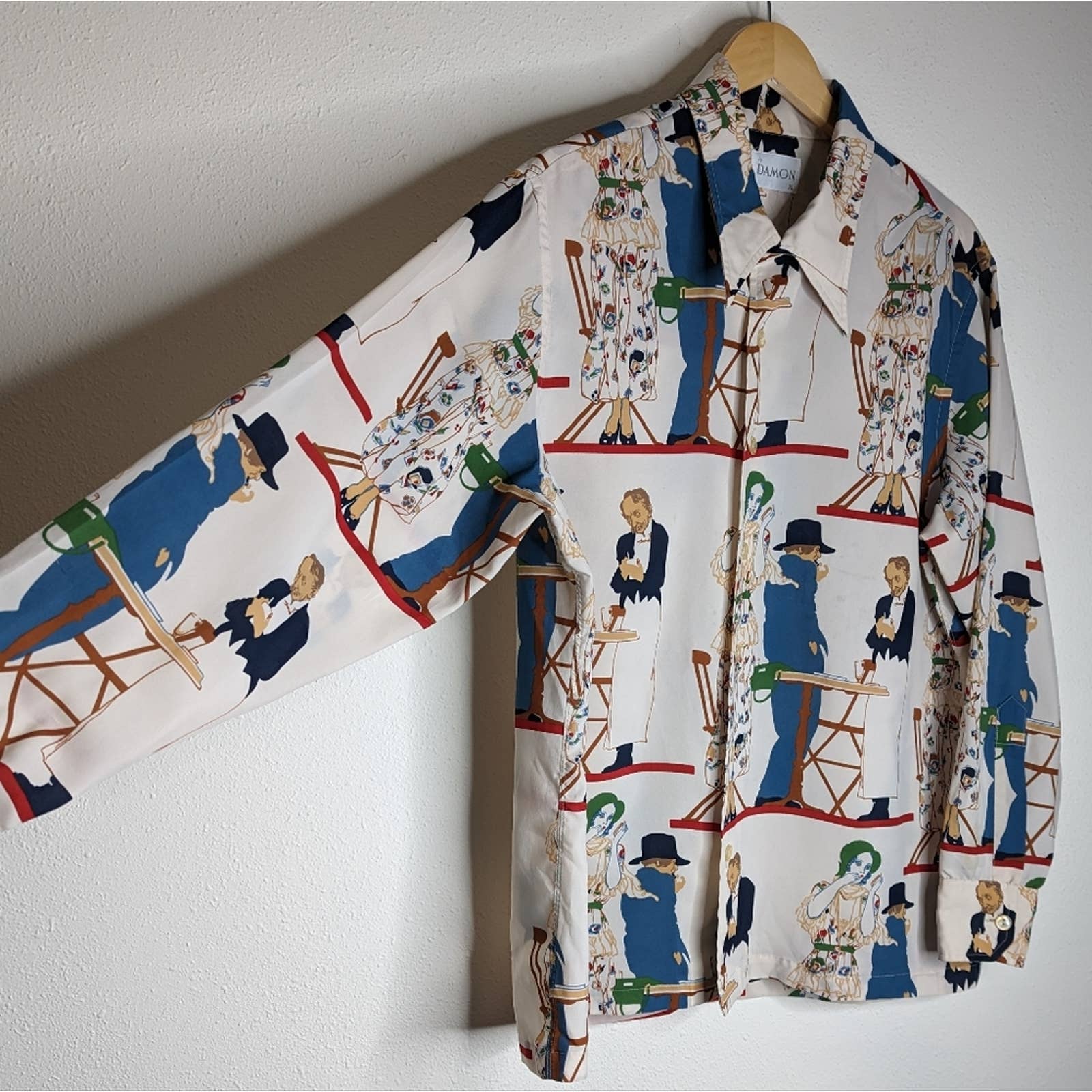 Vintage 70s Cafe Print Dagger Collar Men's Shirt by Damon - Image 7