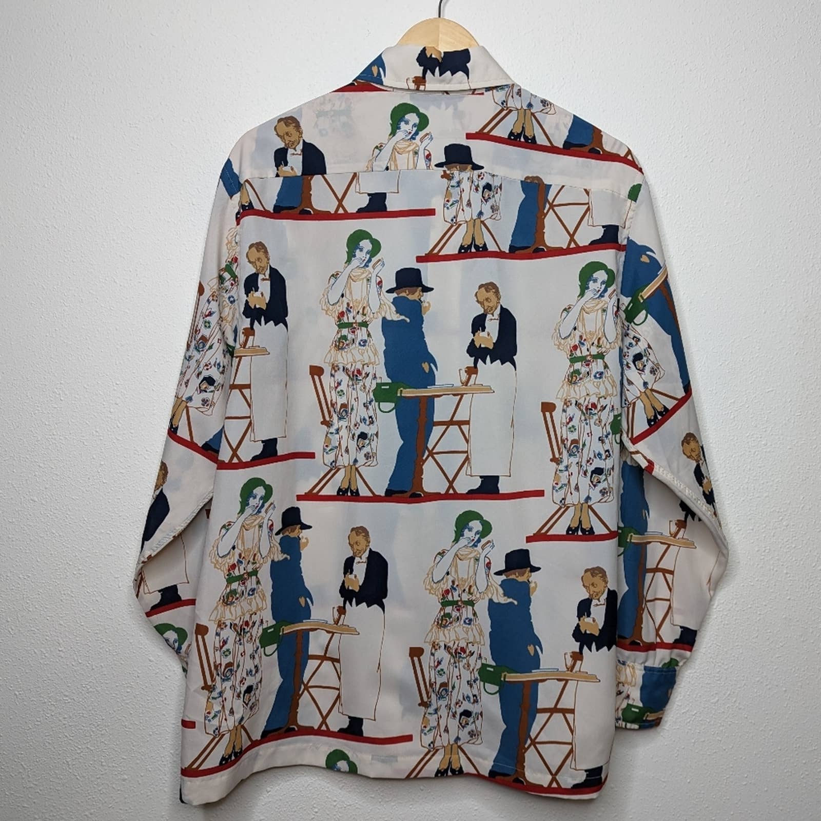 Vintage 70s Cafe Print Dagger Collar Men's Shirt by Damon - Image 9