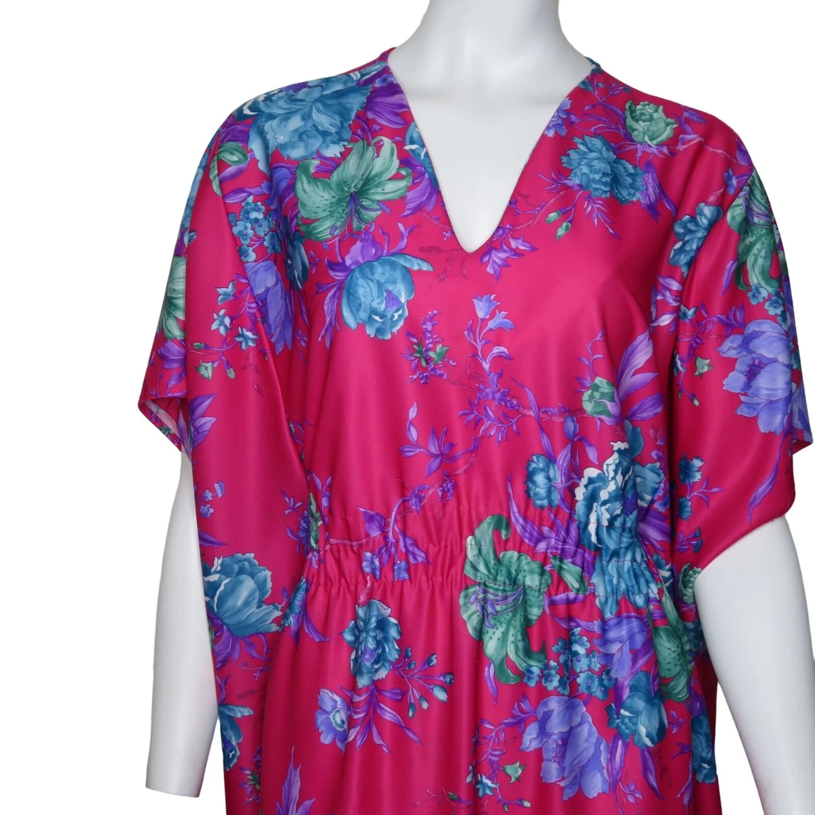 Vintage 70s Caftan Hostess Long Muumuu Maxi Dress M Pink Floral by Carriage Court - Image 10
