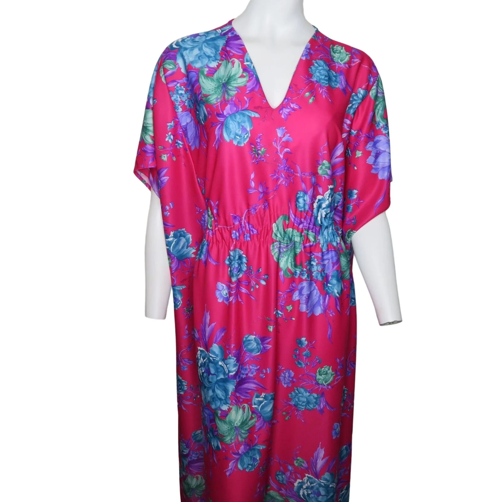 Vintage 70s Caftan Hostess Long Muumuu Maxi Dress M Pink Floral by Carriage Court - Image 11