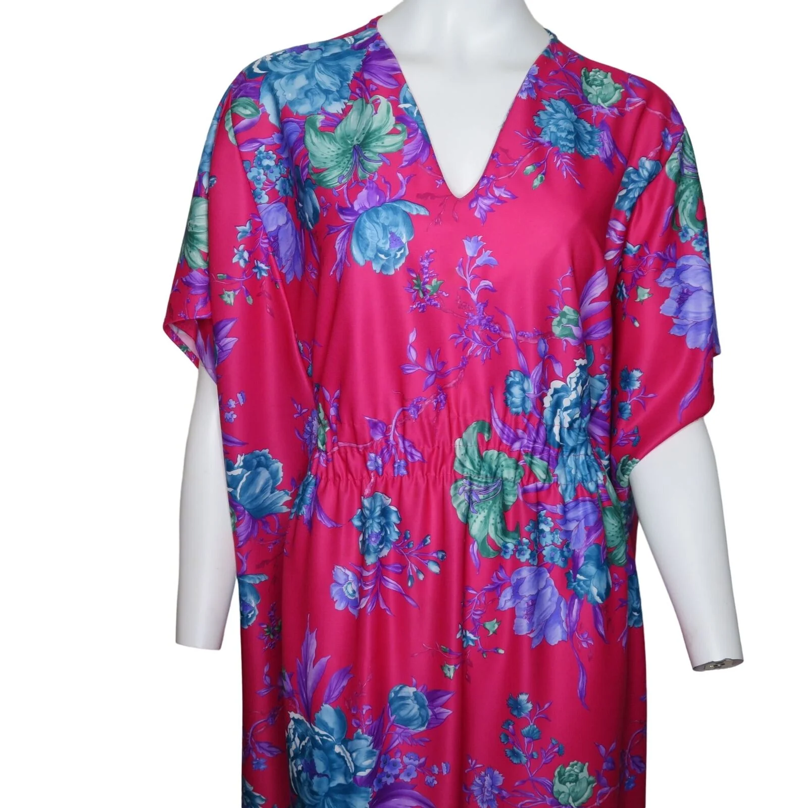 Vintage 70s Caftan Hostess Long Muumuu Maxi Dress M Pink Floral by Carriage Court - Image 12