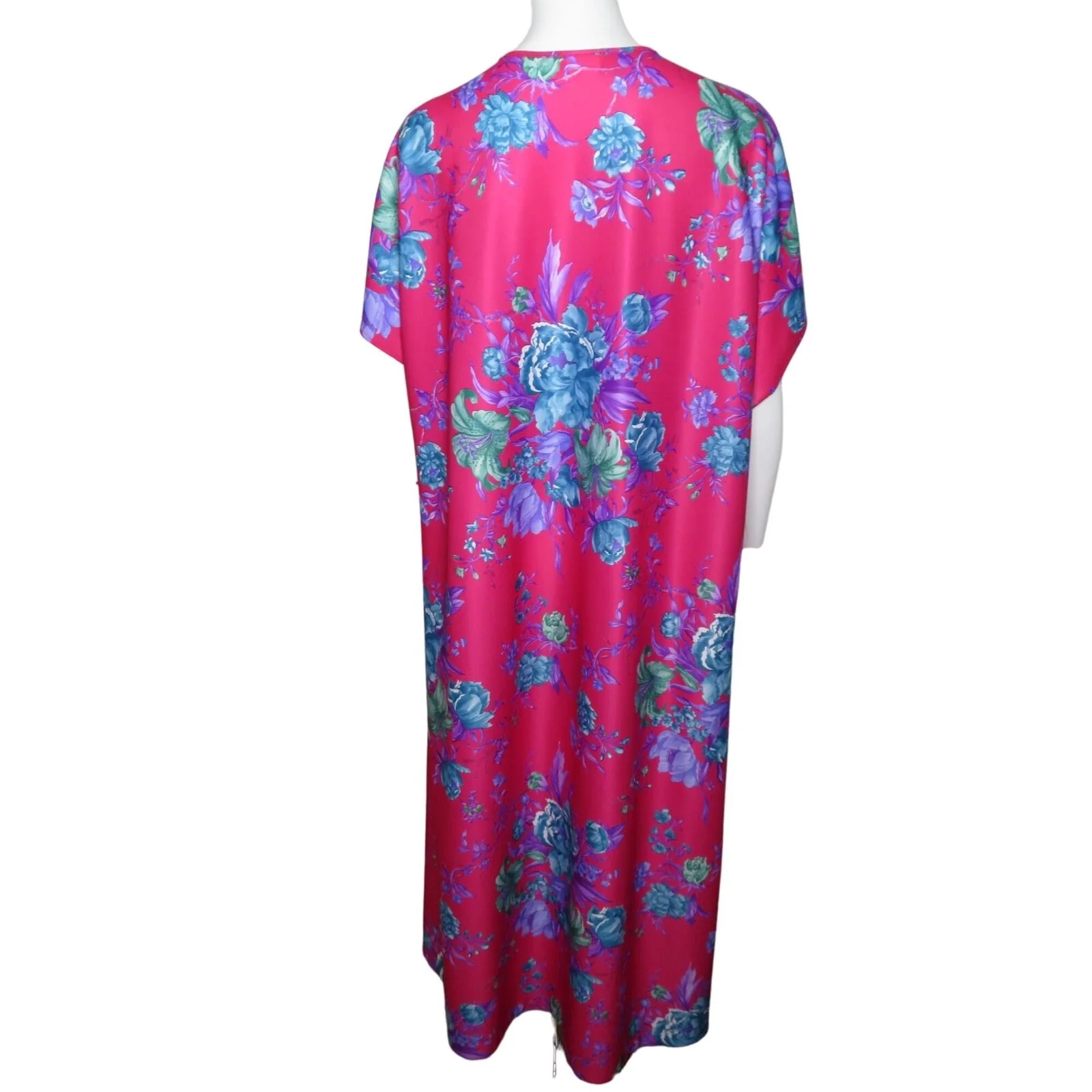 Vintage 70s Caftan Hostess Long Muumuu Maxi Dress M Pink Floral by Carriage Court - Image 2