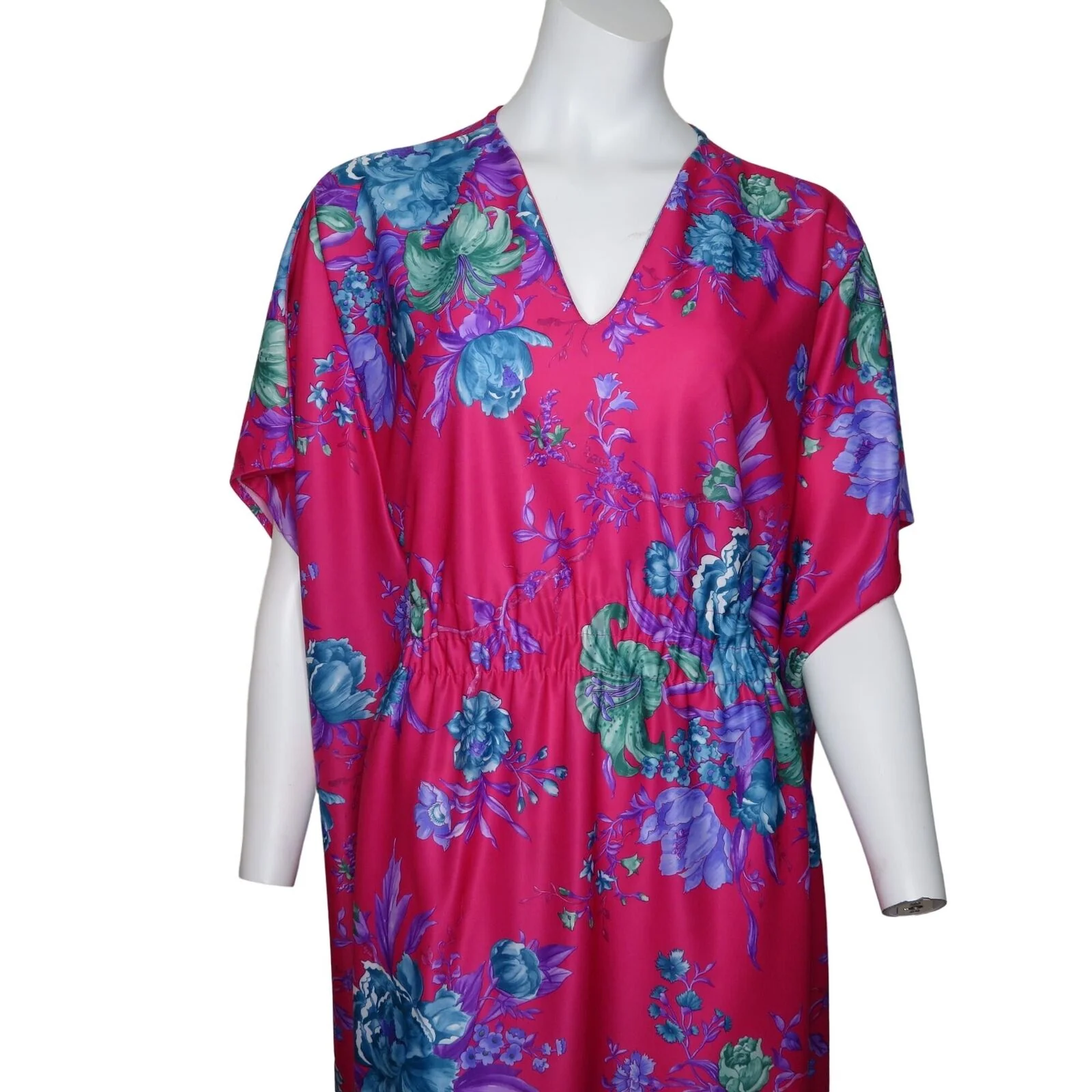 Vintage 70s Caftan Hostess Long Muumuu Maxi Dress M Pink Floral by Carriage Court - Image 3
