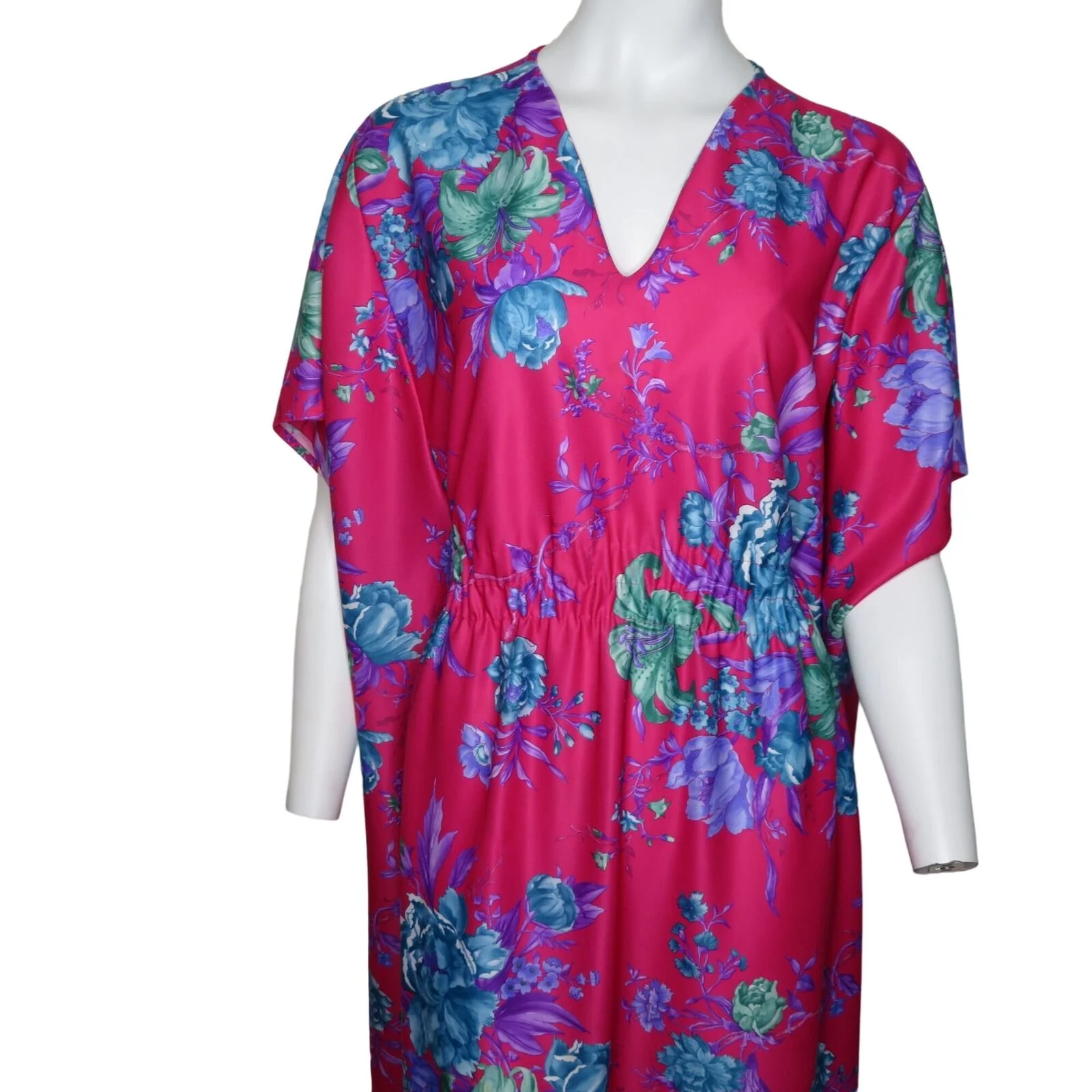 Vintage 70s Caftan Hostess Long Muumuu Maxi Dress M Pink Floral by Carriage Court - Image 4