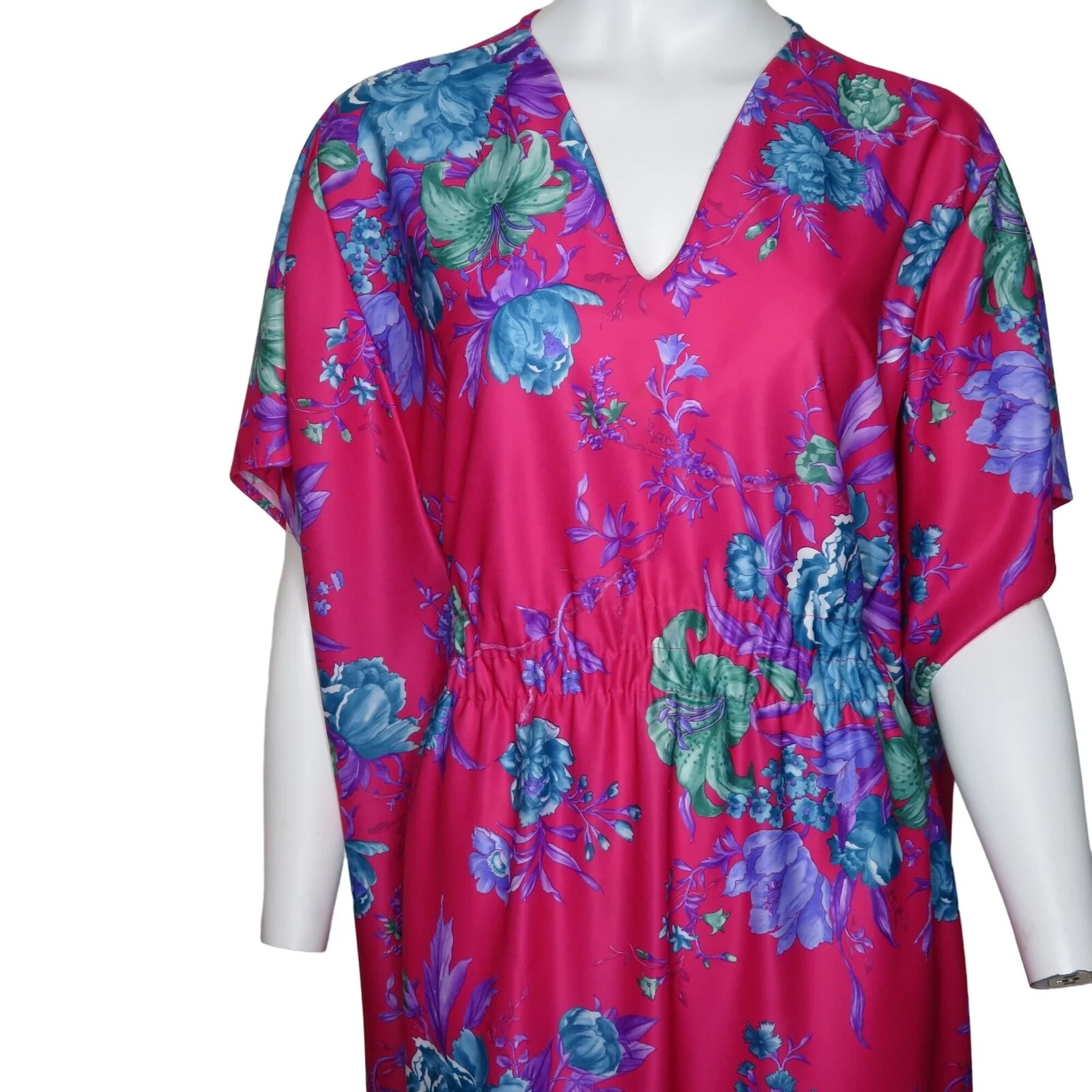 Vintage 70s Caftan Hostess Long Muumuu Maxi Dress M Pink Floral by Carriage Court - Image 5