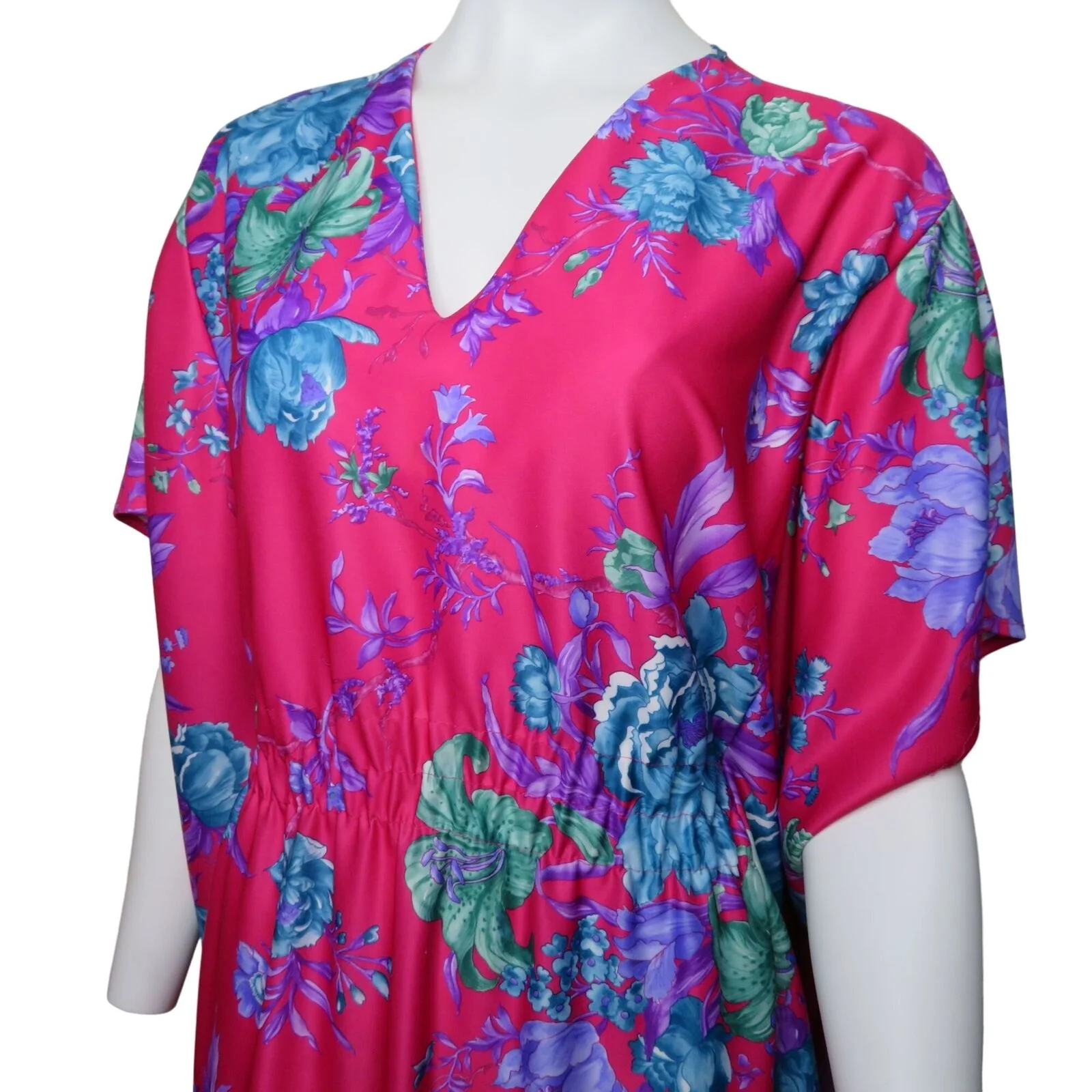 Vintage 70s Caftan Hostess Long Muumuu Maxi Dress M Pink Floral by Carriage Court - Image 6